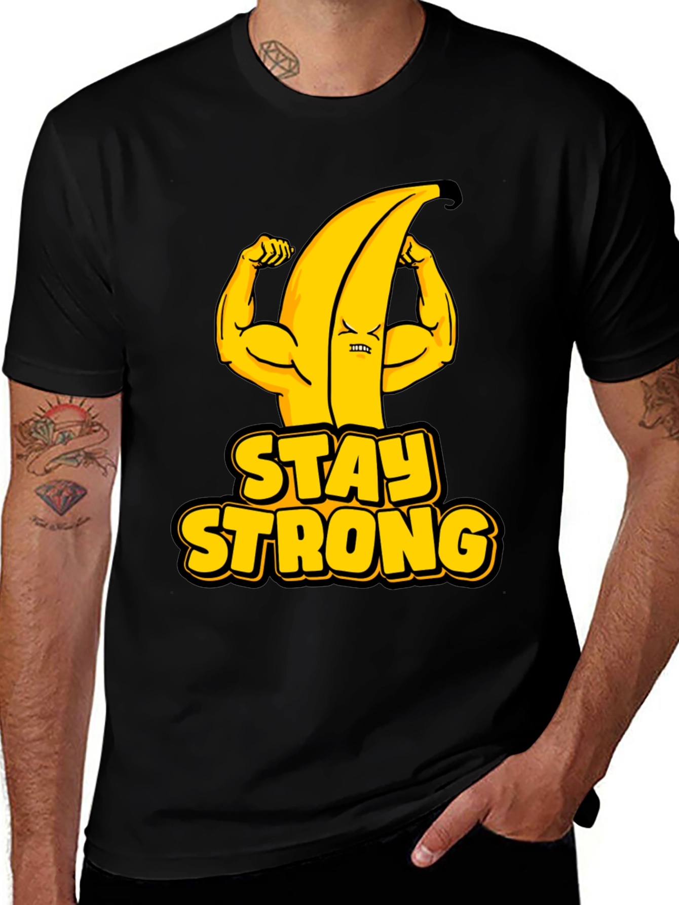 Variant 4 of Stay Strong Banana Graphic Tee - Black Cotton T-Shirt