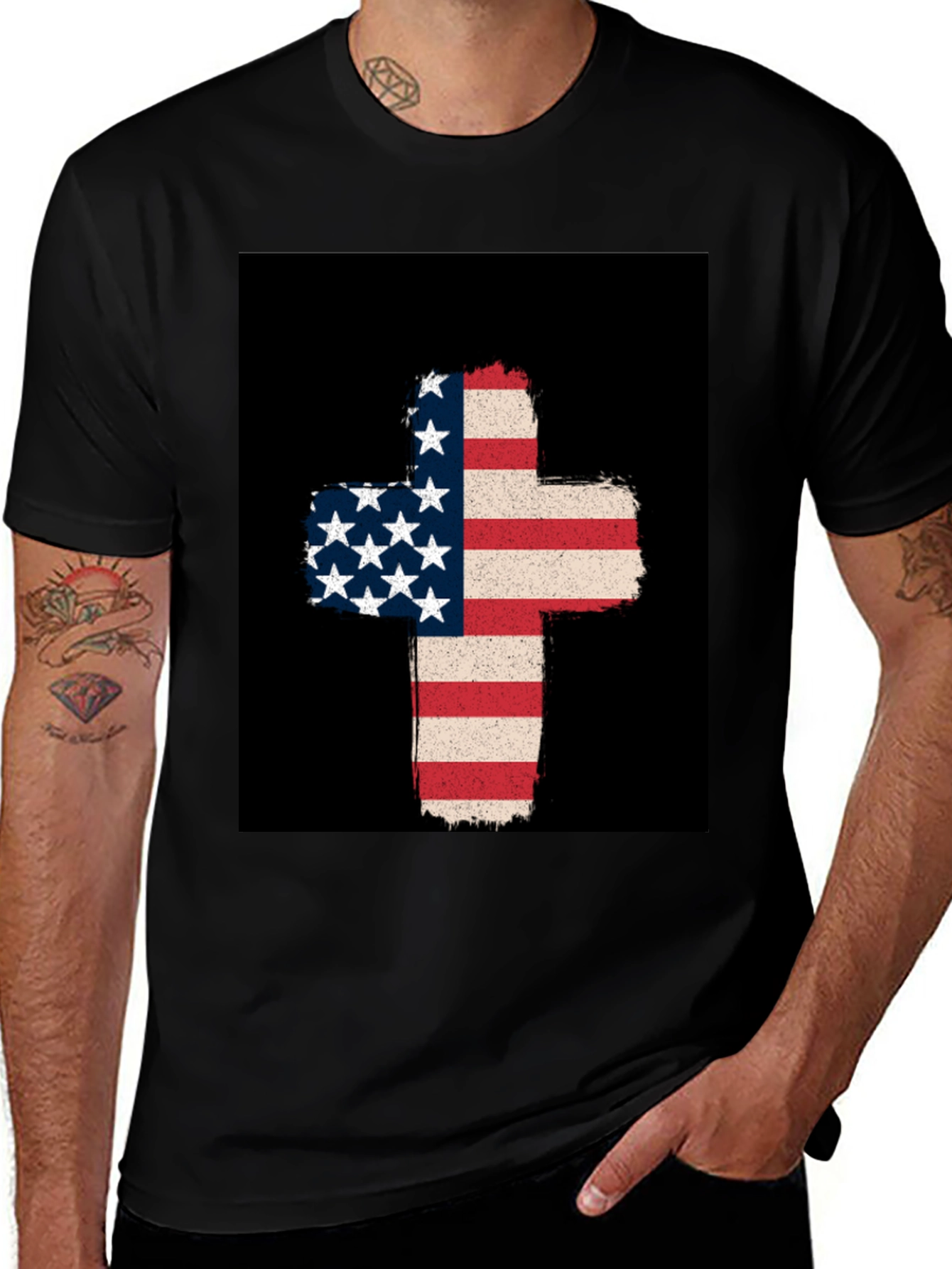 Variant 25 of American Flag Cross Graphic Tee - Patriotic Style