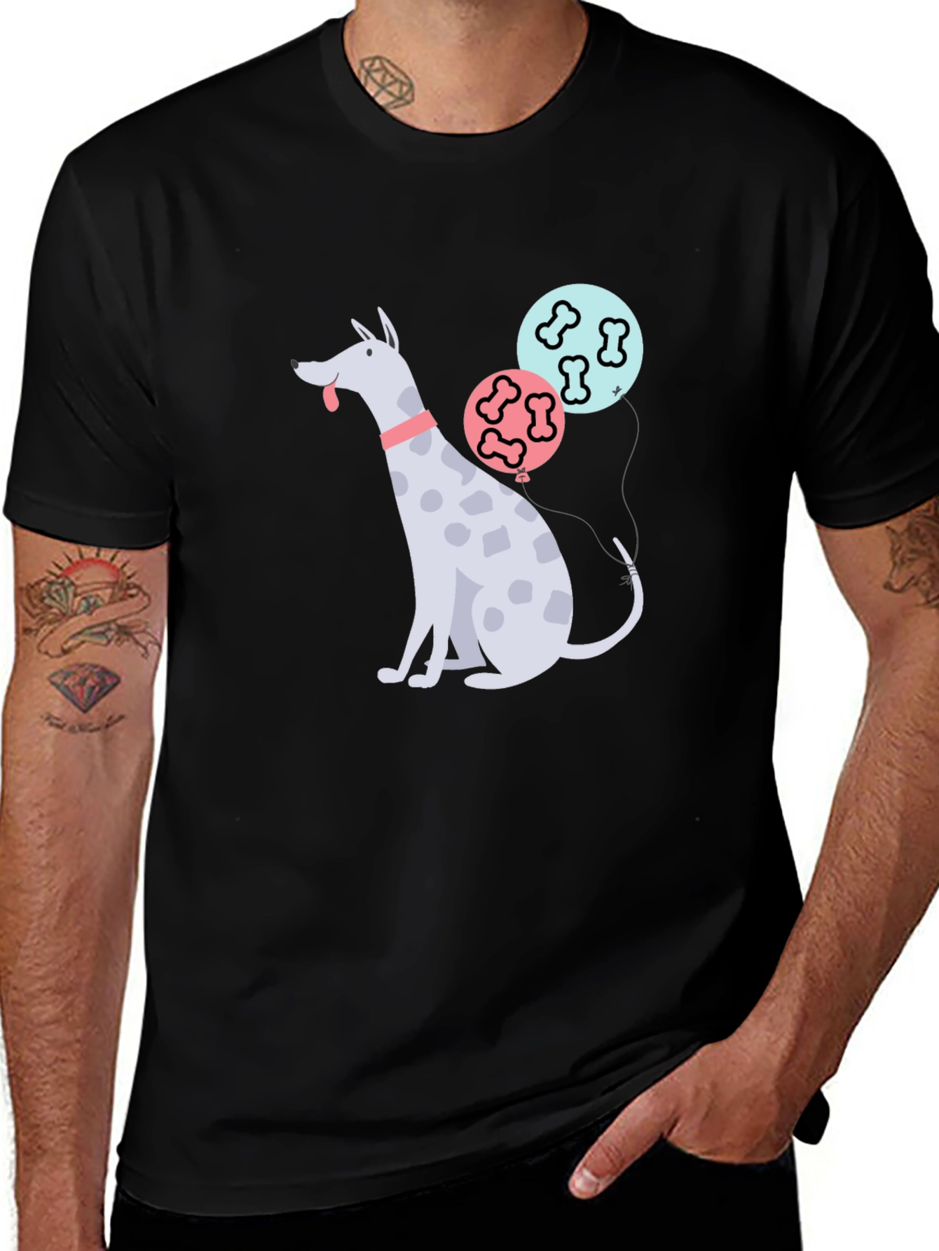 Variant 3 of Dog and Bone Balloons Graphic Tee - Black