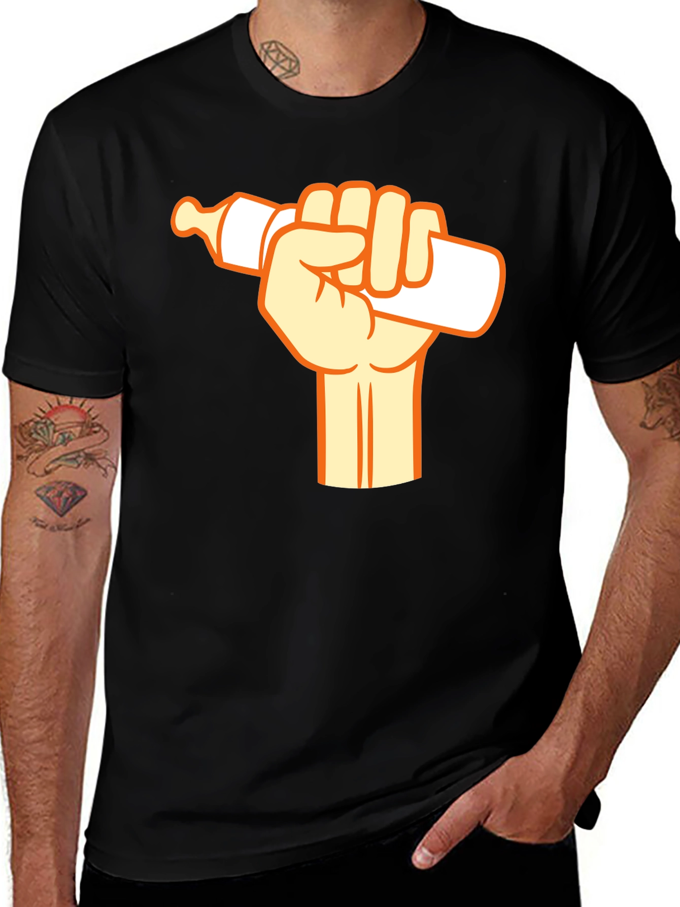 Baby Bottle Fist Black T-Shirt - Graphic Tee for Parents