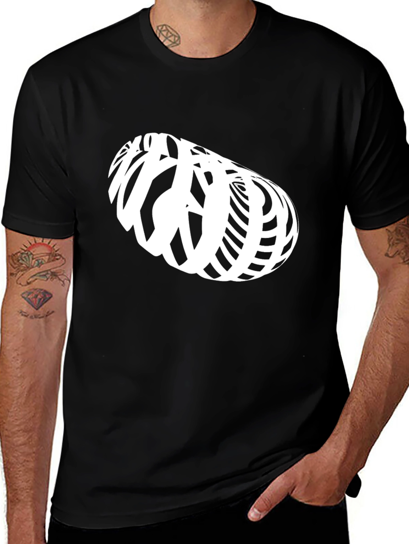 Variant 28 of Abstract White Illusion Design on Black T-Shirt