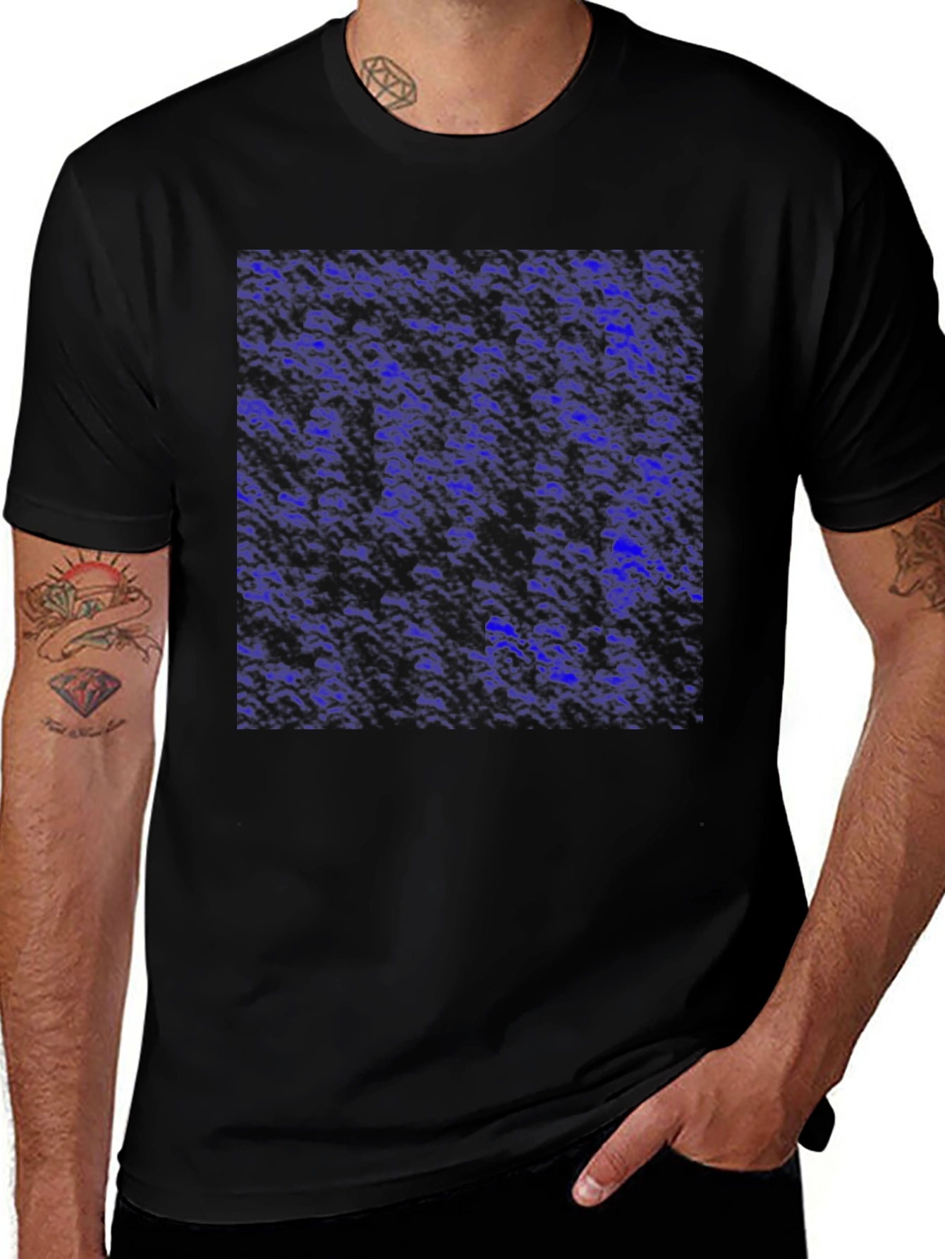 Black Abstract Blue Pattern Men's Black T-Shirt main image
