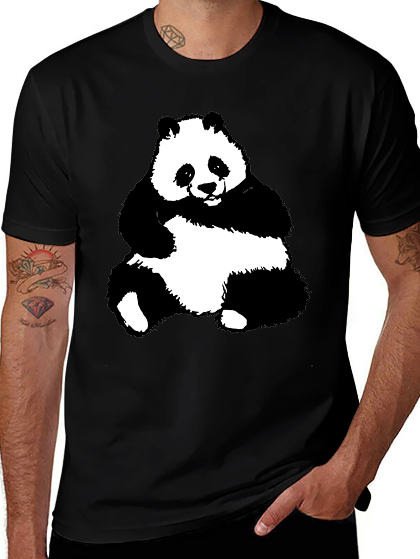 Variant 19 of Panda Graphic T-Shirt - Black Crew Neck Tee