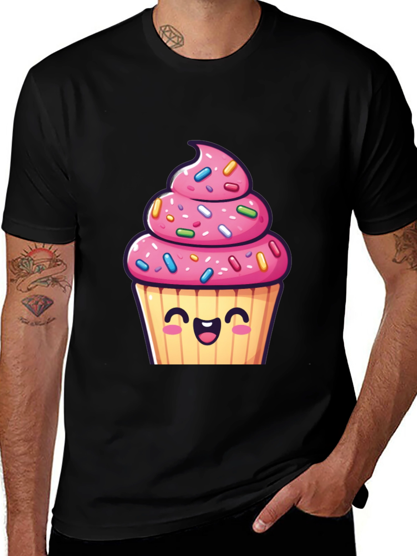 Variant 8 of Cute Cupcake Graphic T-Shirt - Black Cotton Tee