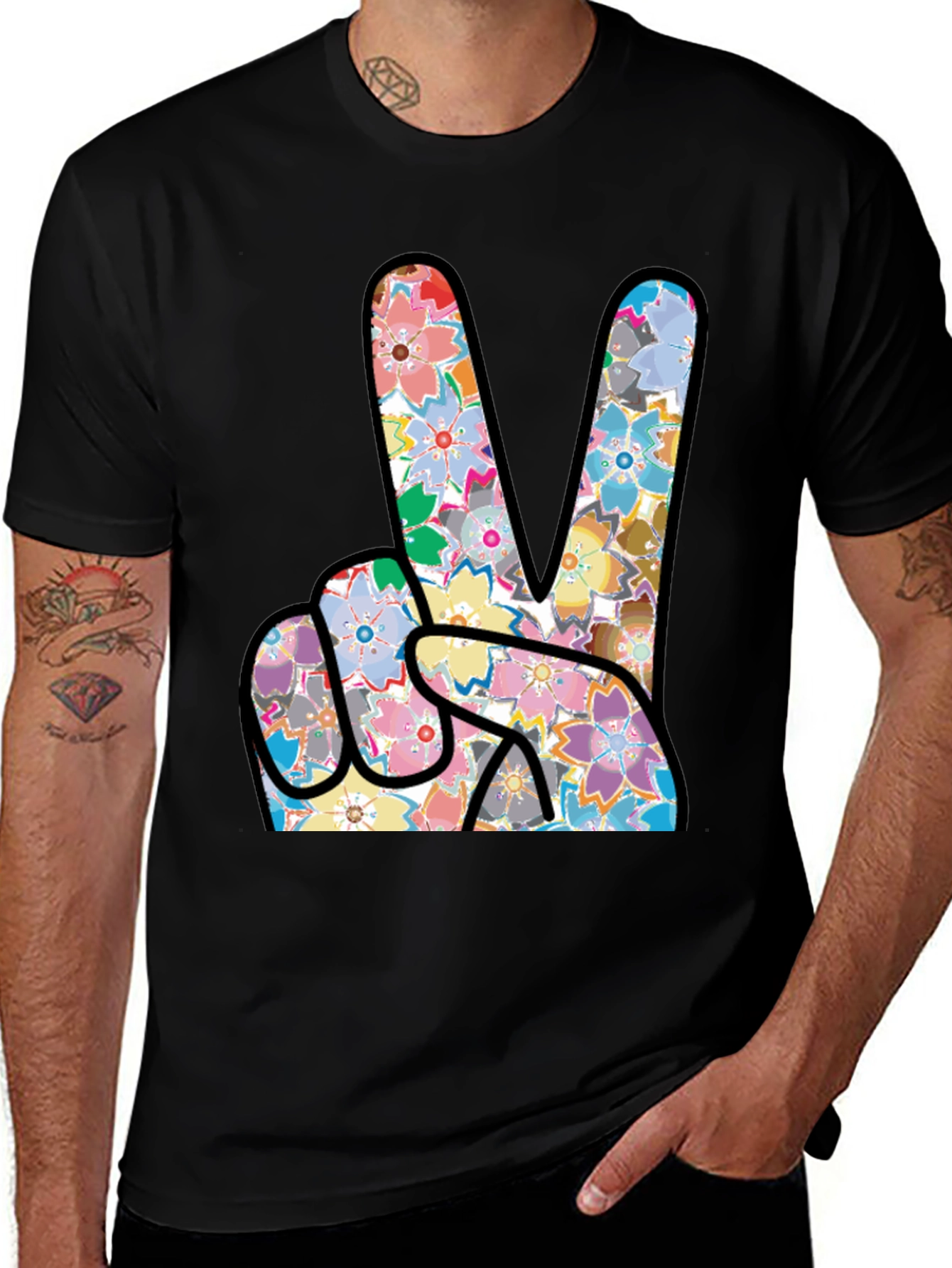 Variant 29 of Floral Peace Sign Graphic Tee - Relaxed Fit