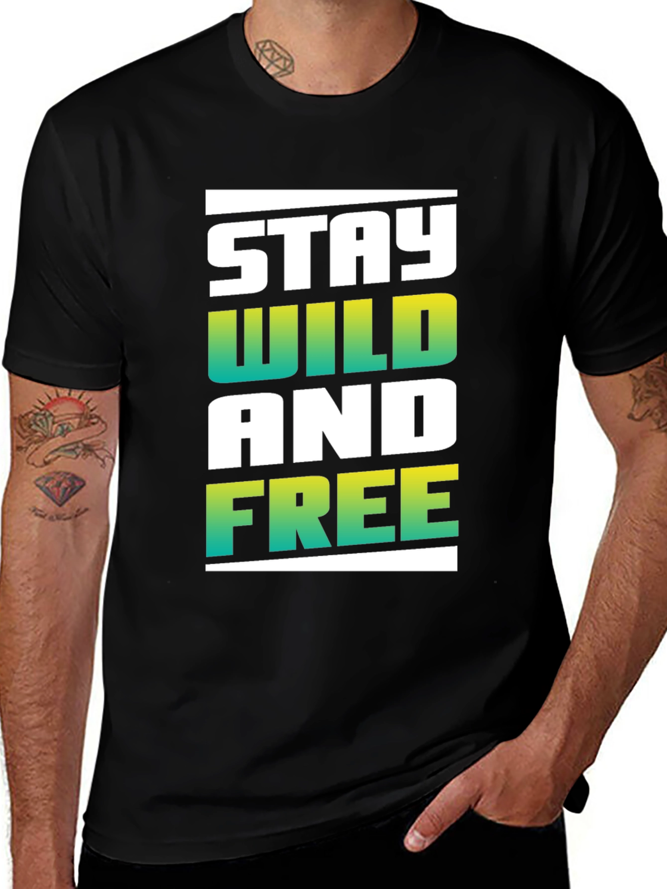 Variant 5 of Stay Wild and Free Graphic Tee - Black Cotton Blend