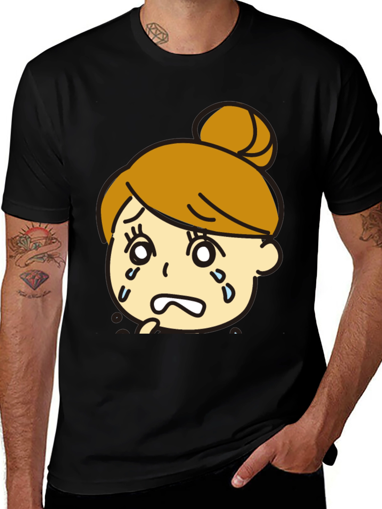 Variant 29 of Sad Girl Graphic Black T-Shirt - Trendy Cartoon Design