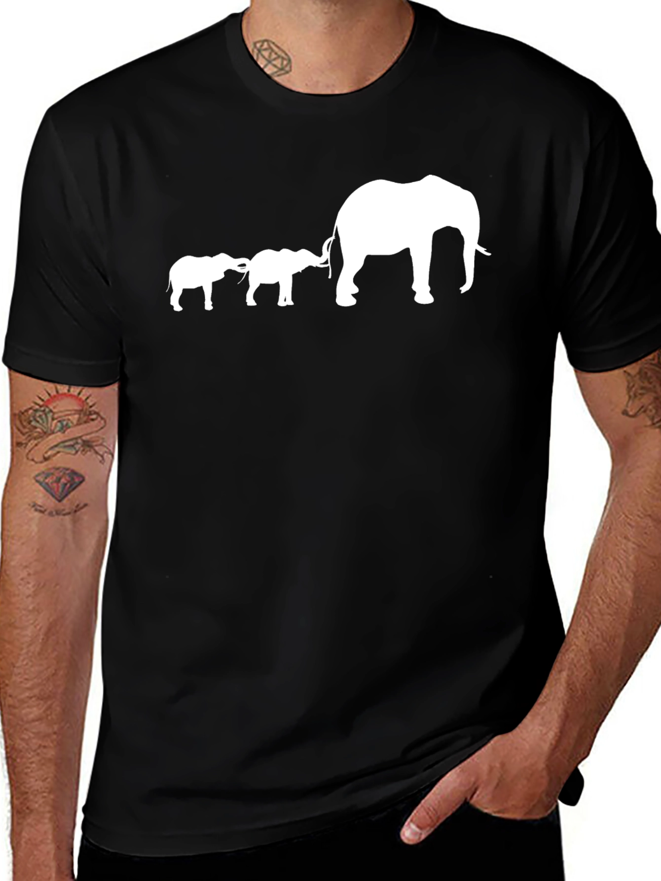 Variant 9 of Elephant Family Graphic T-Shirt - Black Cotton Tee