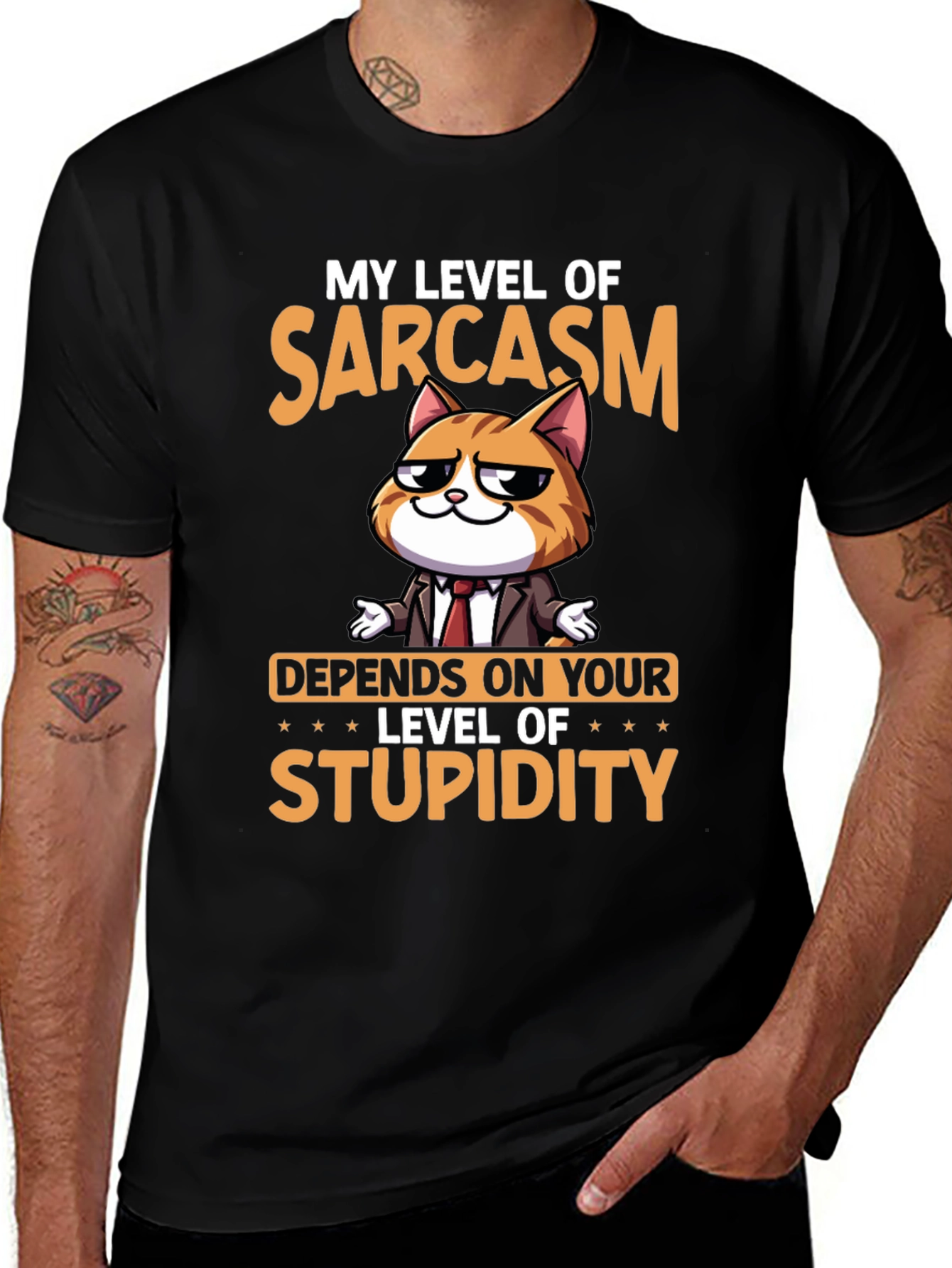 Variant 29 of Sarcastic Cat T-Shirt - Level of Stupidity
