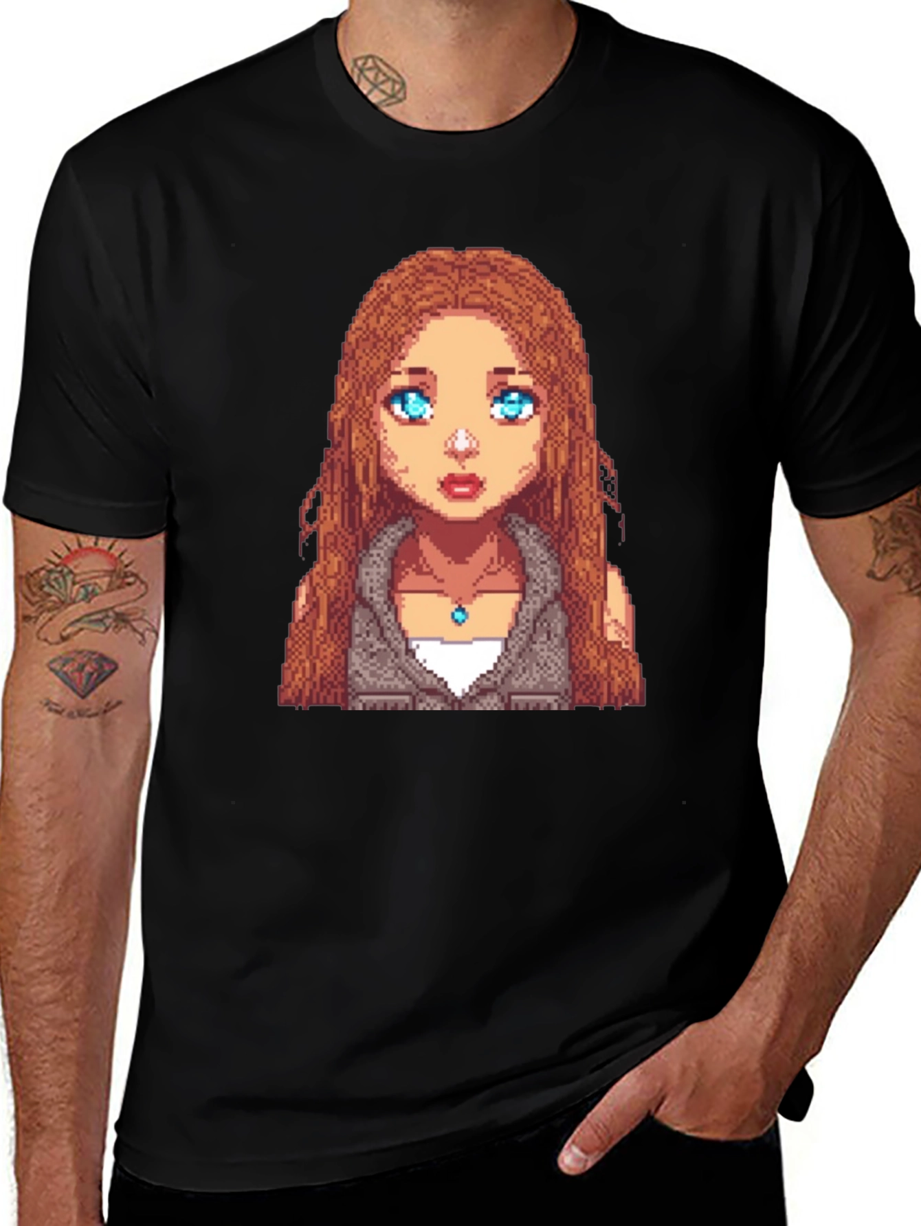 Variant 15 of Pixel Art Girl Graphic Tee - Unisex Black T-Shirt