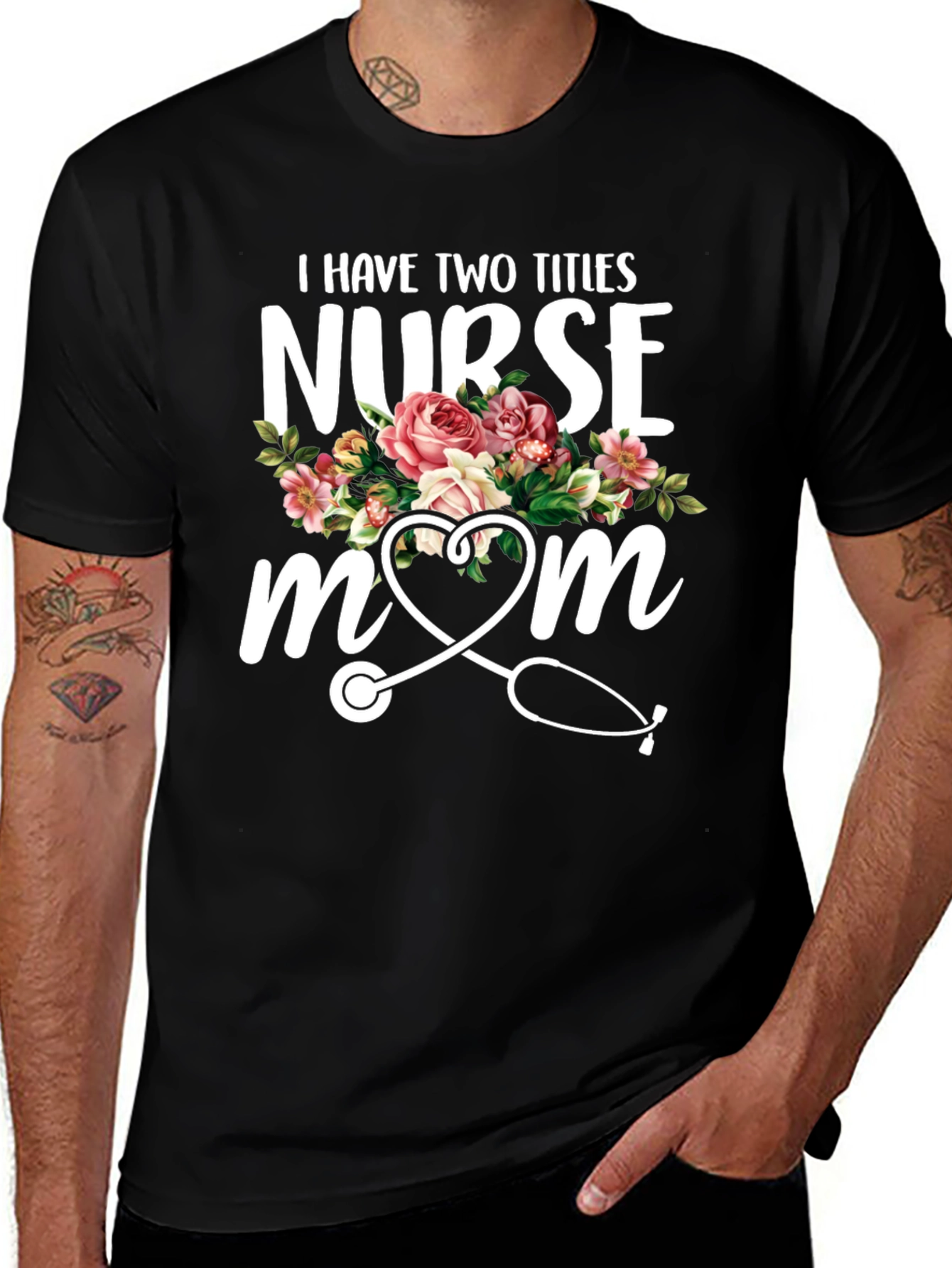 Variant 21 of Nurse Mom T-Shirt - Floral Stethoscope Design