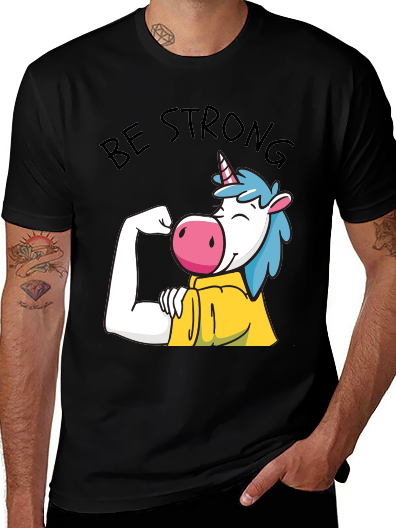 Variant 30 of Be Strong Unicorn Graphic Tee - Black