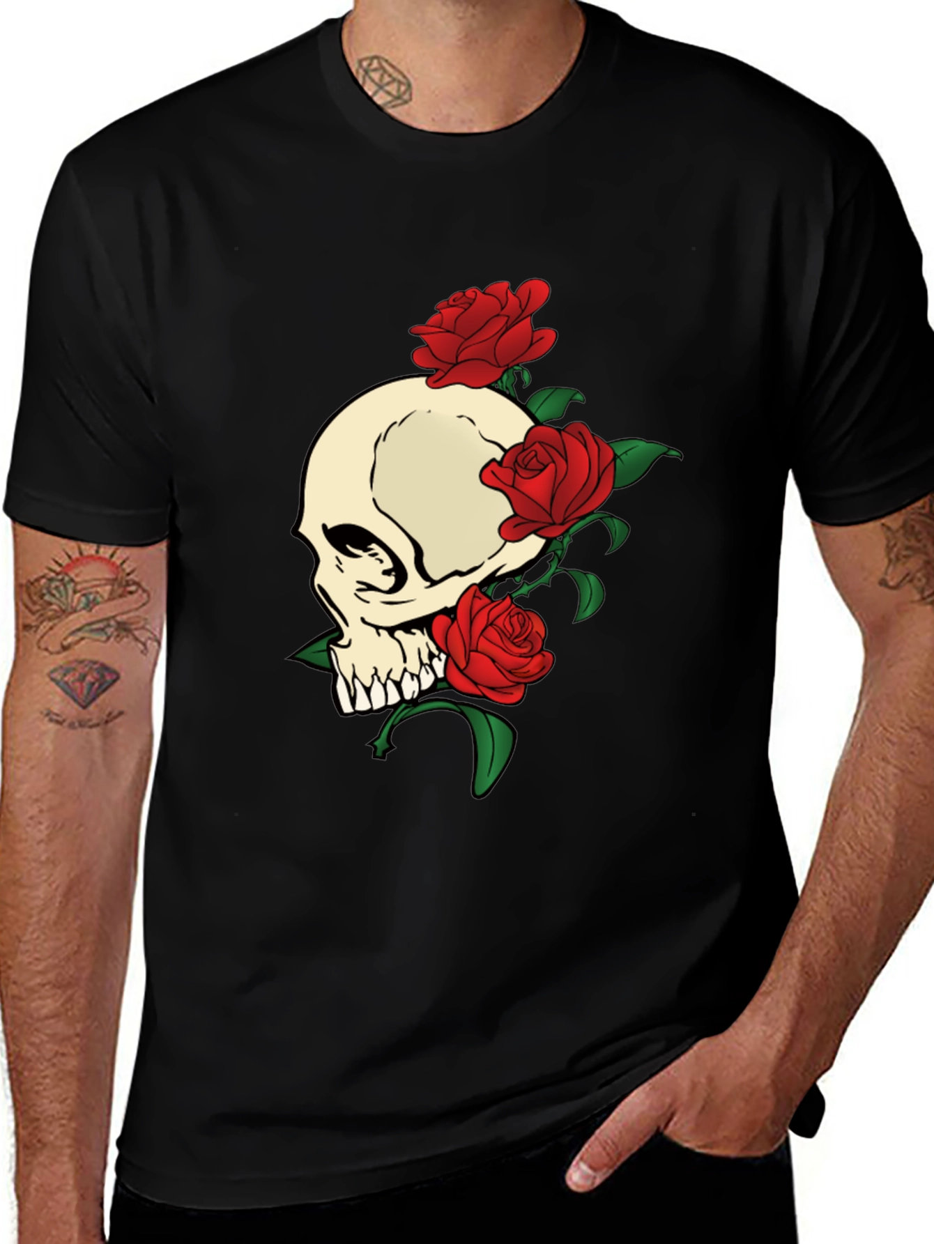 Variant 5 of Skull and Roses Graphic Print T-Shirt