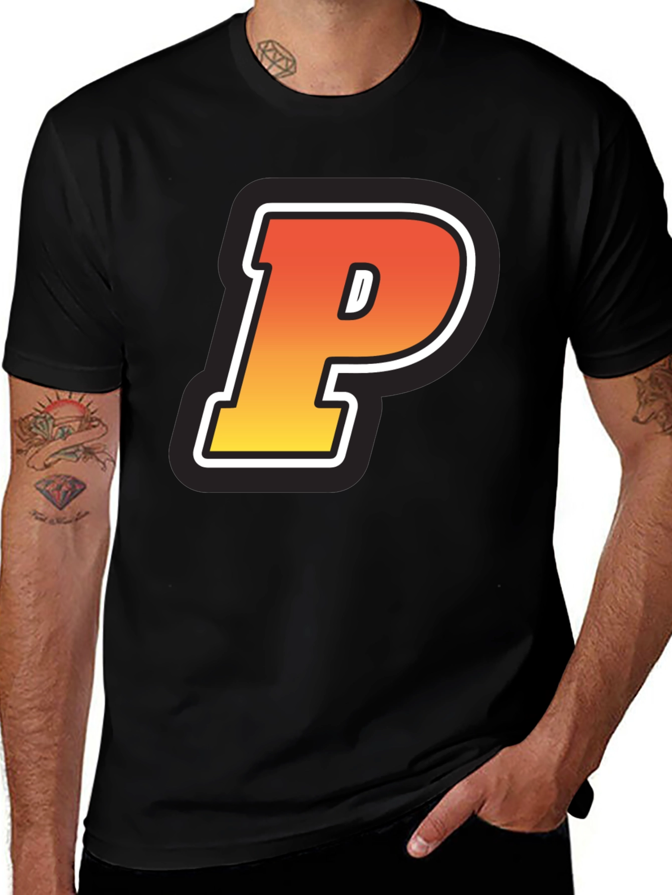Variant 11 of Retro P Letter T-Shirt - Black Cotton Tee