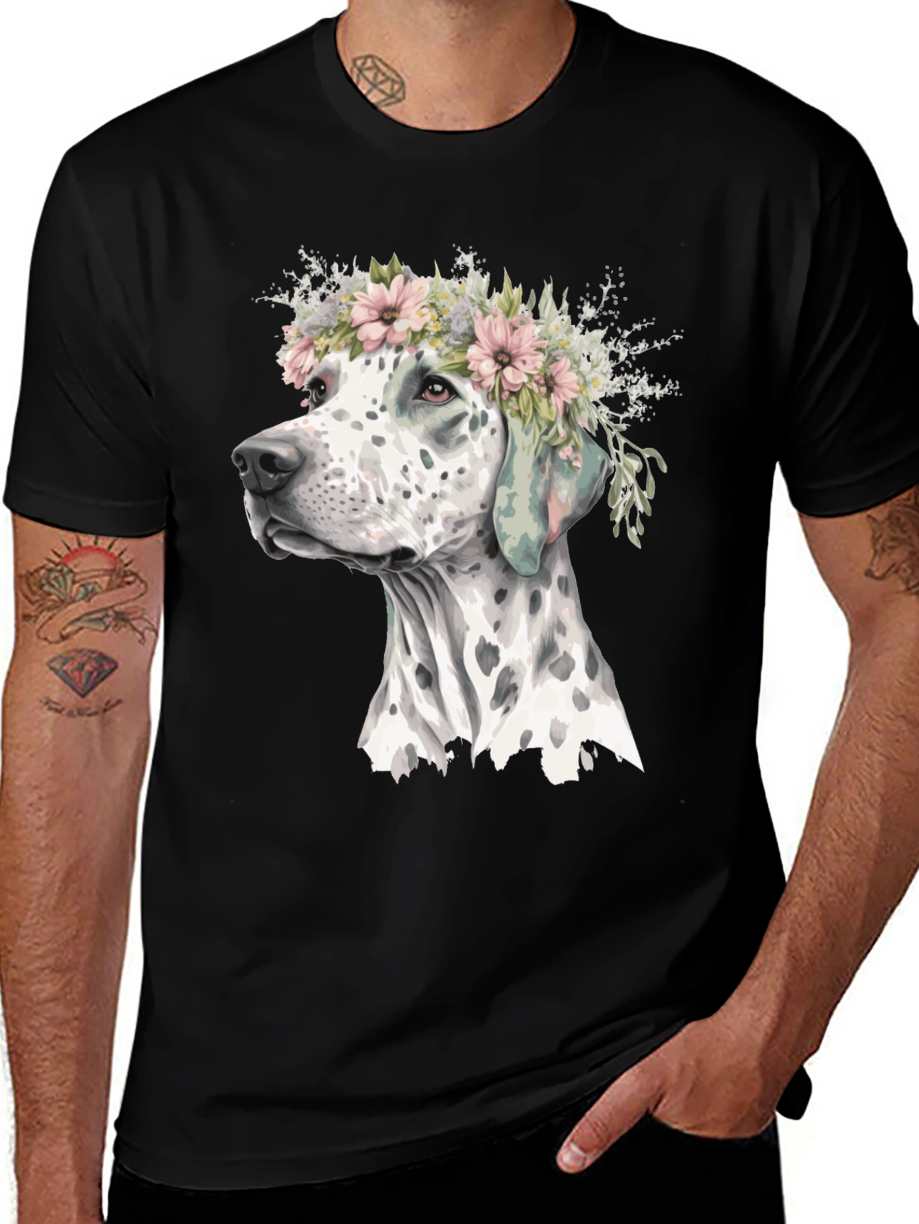 Dalmatian Dog Floral Crown Graphic T-Shirt