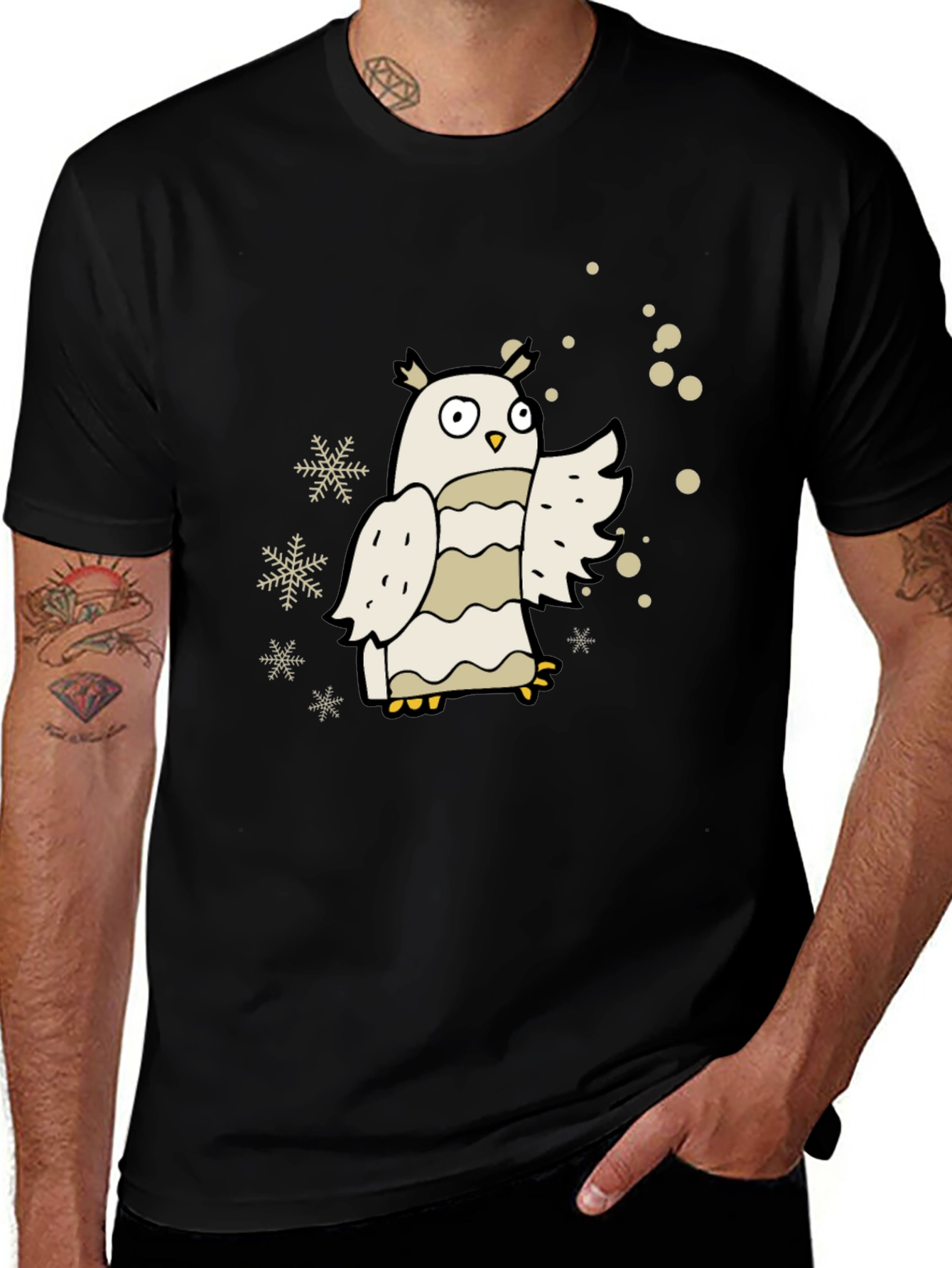 Variant 25 of Cute Owl Graphic Tee - Black Cotton Blend