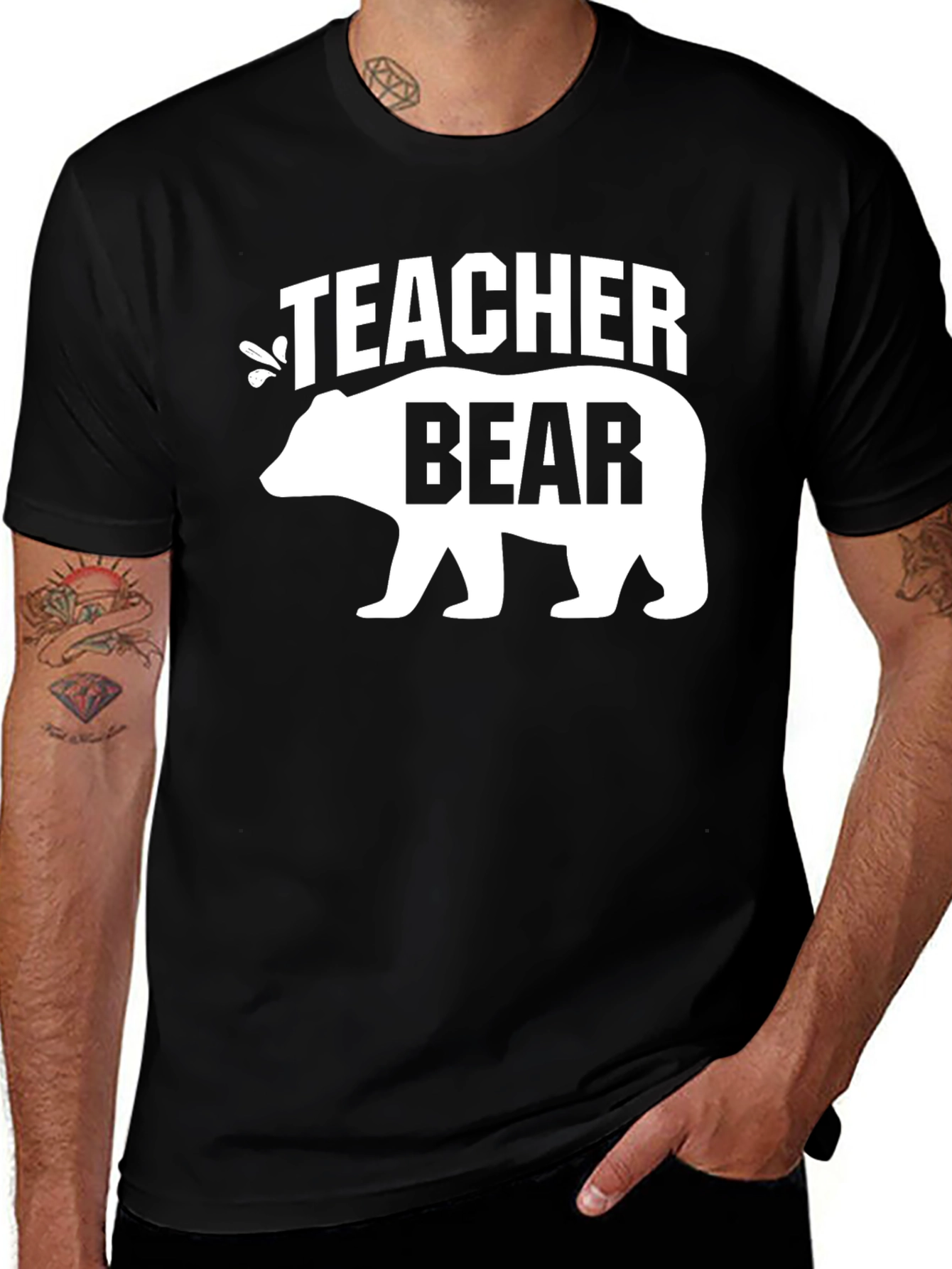 Variant 13 of Teacher Bear Graphic T-Shirt - Black Crew Neck