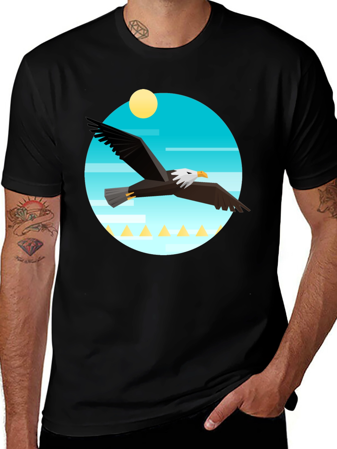 Variant 8 of Eagle Graphic Tee - Men's Black Crew Neck T-Shirt