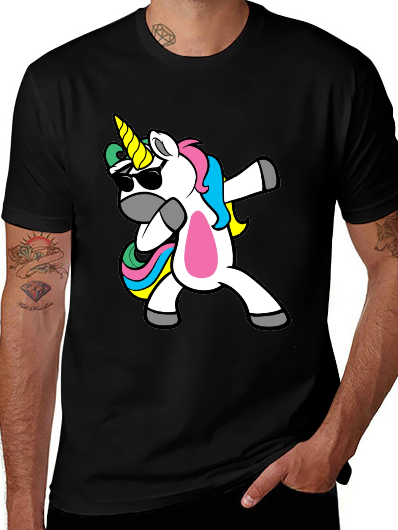 Variant 9 of Dabbing Unicorn Graphic Tee - Black Cotton Casual Shirt