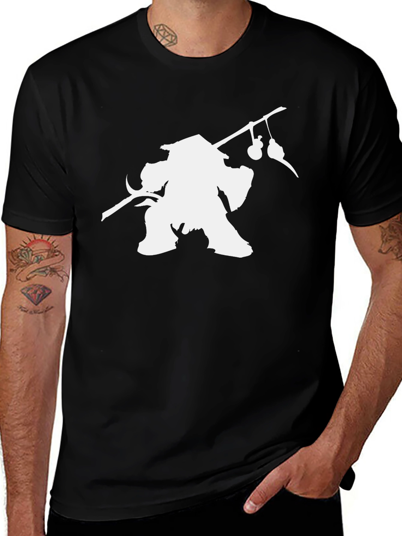 Variant 11 of Black T-Shirt with White Cartoon Graphic