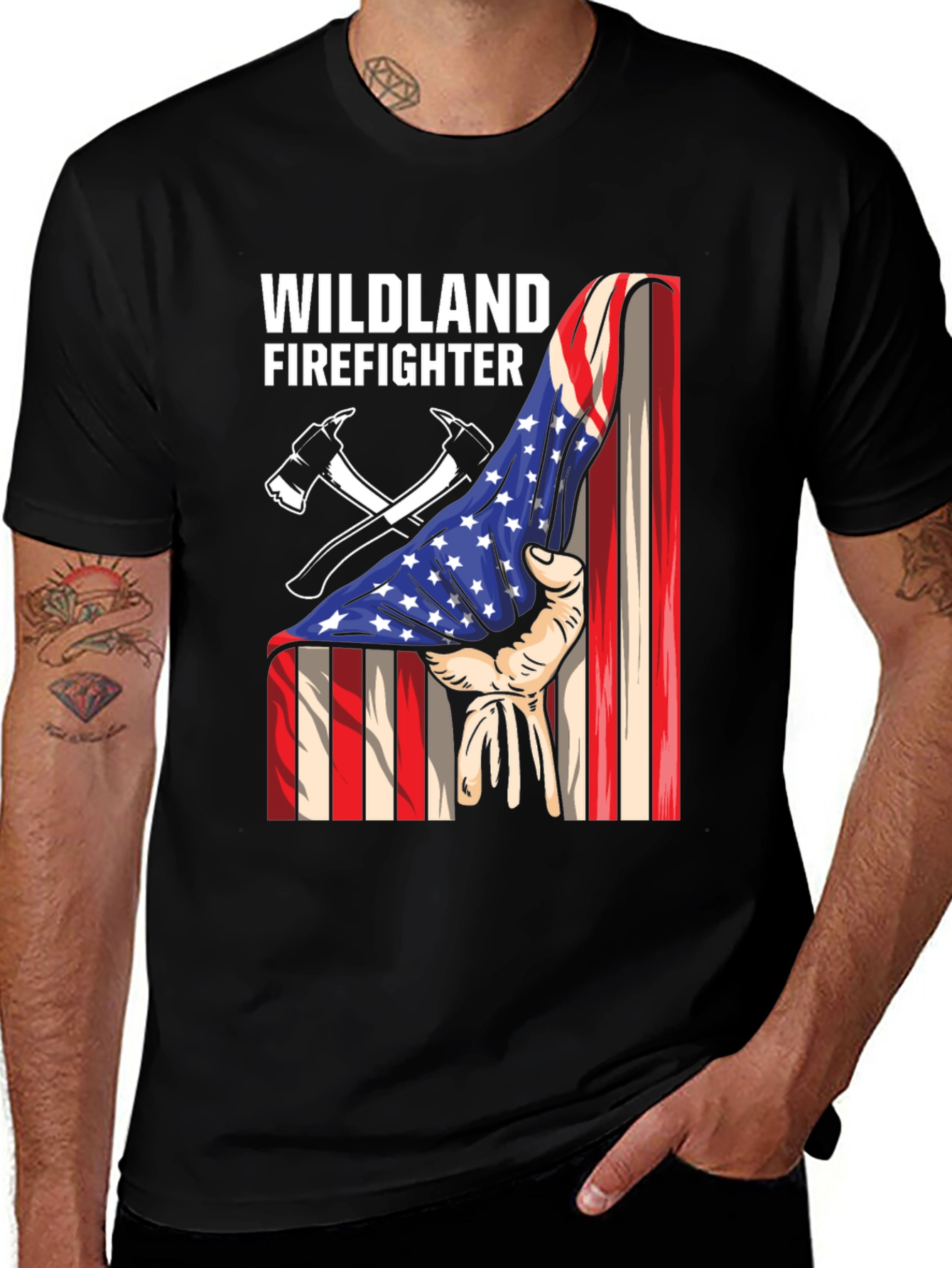 Variant 27 of Wildland Firefighter USA Flag Graphic Tee