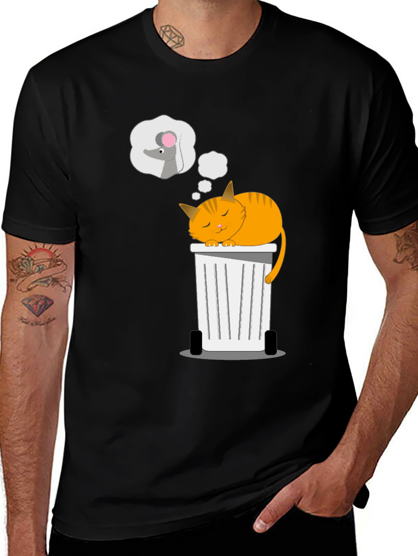 Black Cat Sleeping on Trash Can T-Shirt main image