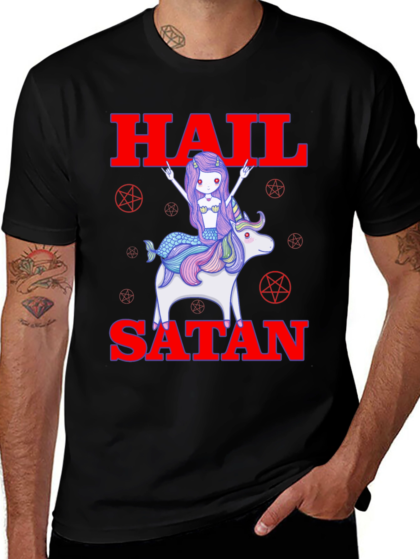 Variant 26 of Hail Satan Mermaid Unicorn Graphic Tee