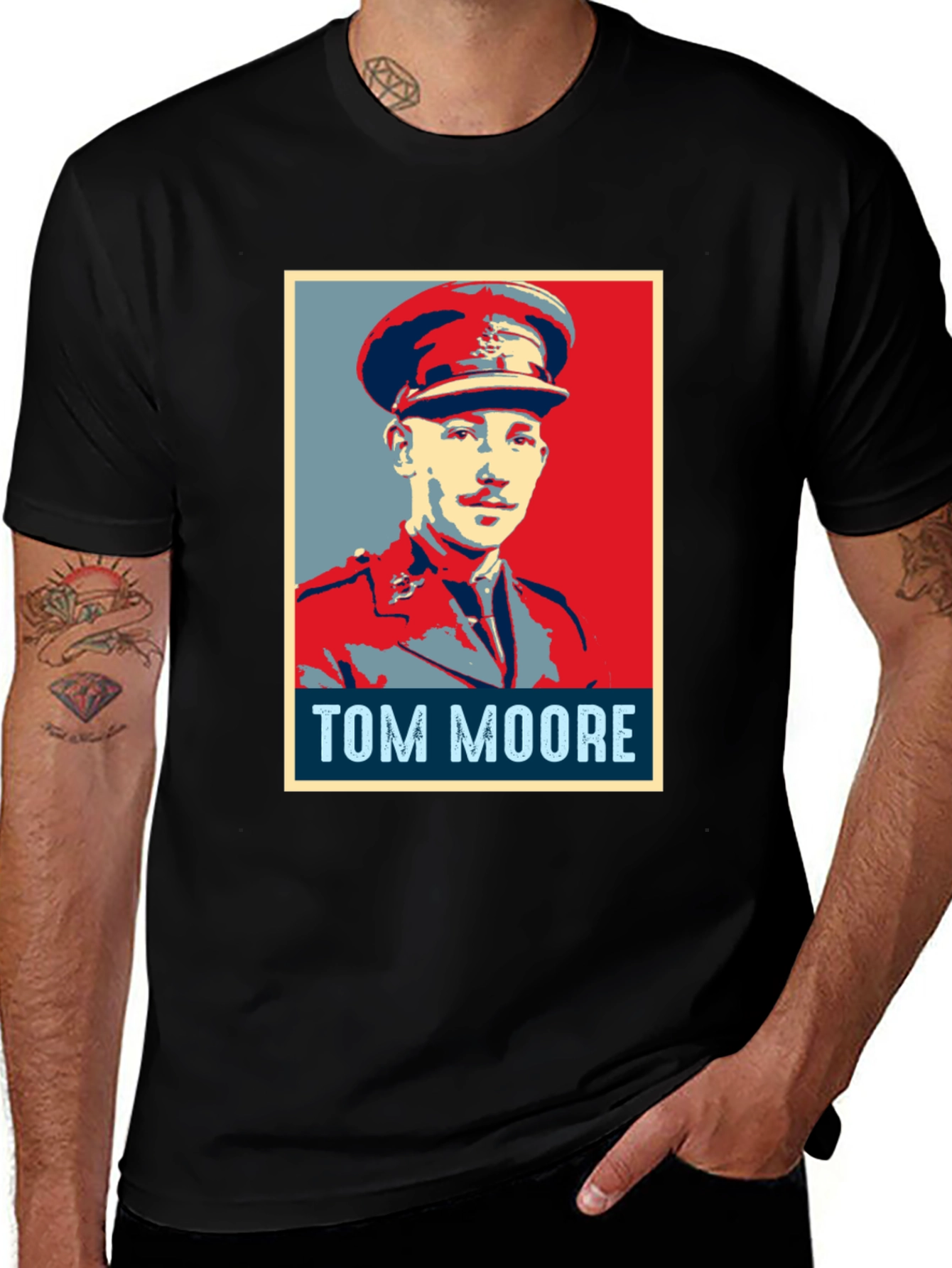 Tom Moore Portrait Graphic T-Shirt - Black