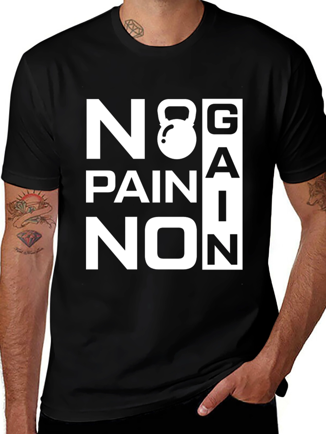 Variant 20 of No Gain No Pain T-Shirt - Black Gym Motivation Tee