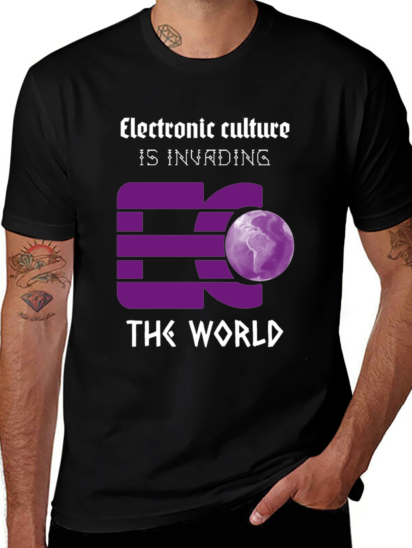 Variant 4 of Electronic Culture Invading the World Graphic T-Shirt