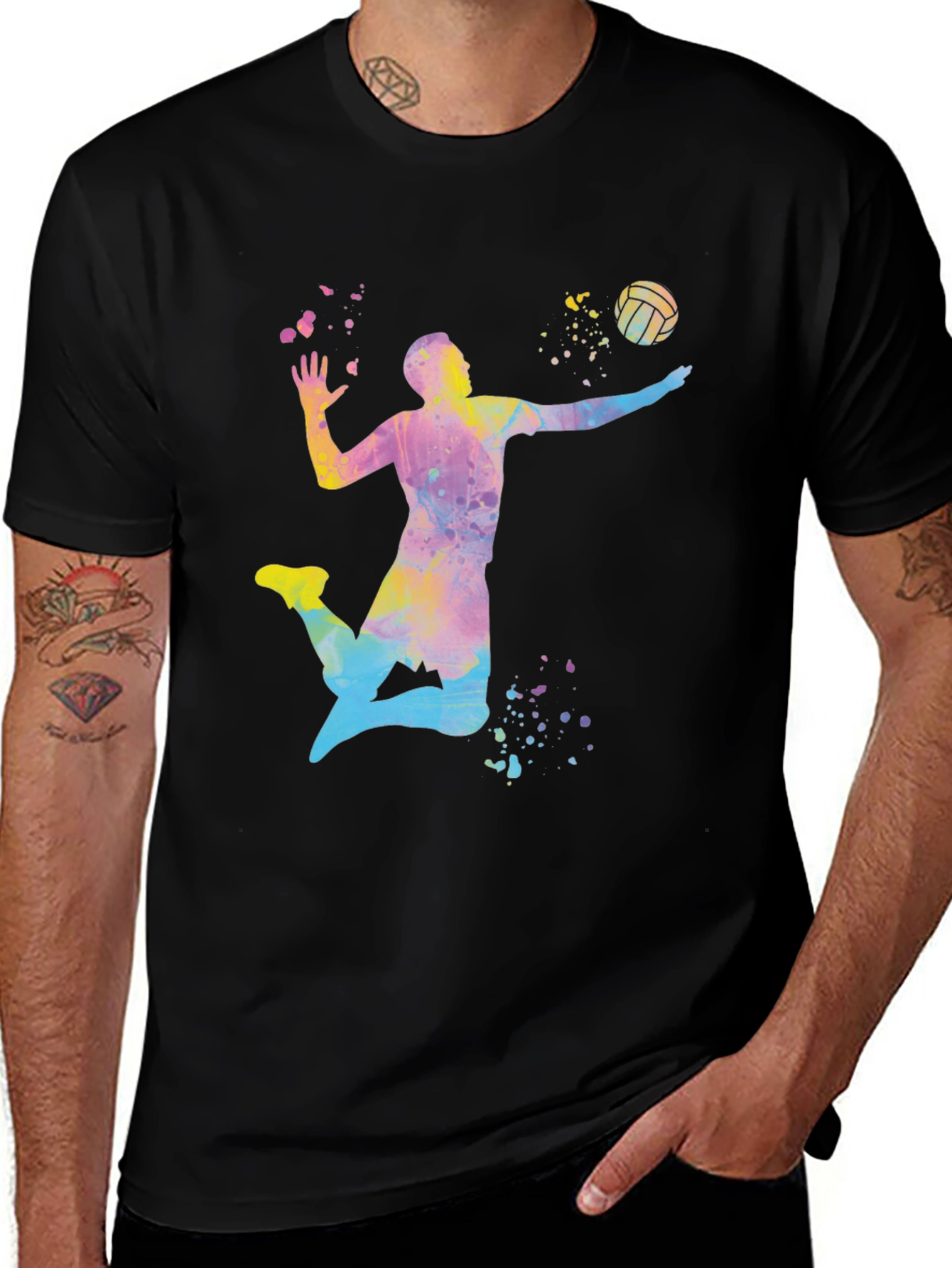 Variant 3 of Watercolor Volleyball Graphic Tee - Men's Black Shirt