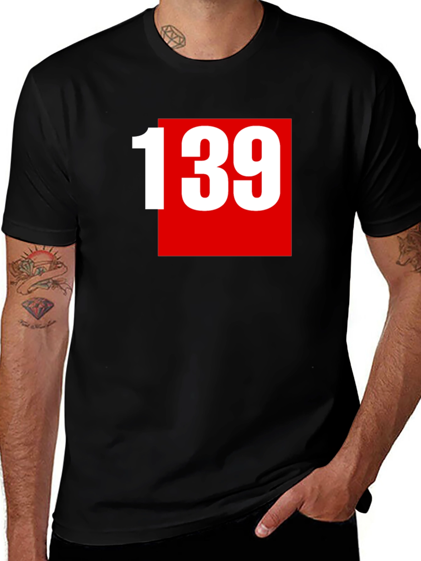 Variant 8 of Bold Number Graphic T-Shirt - Red & White on Black
