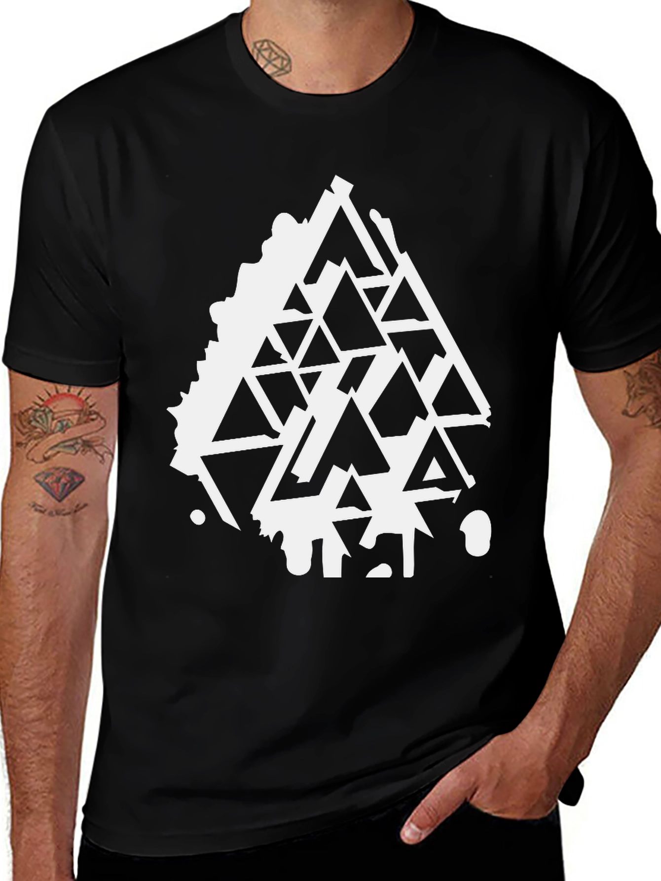 Variant 21 of Geometric Triangle Design Black T-Shirt