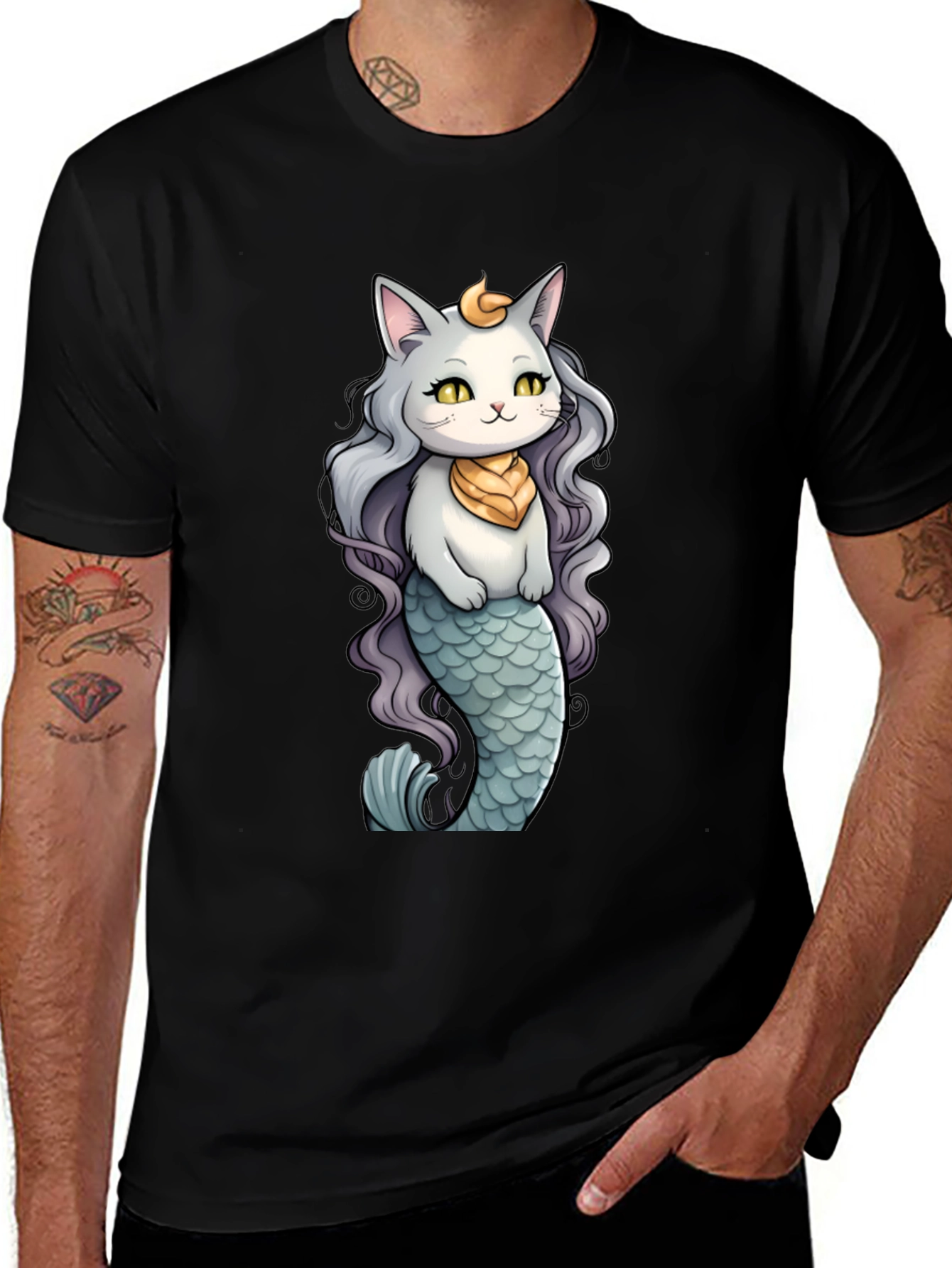 Variant 14 of Cat Mermaid T-Shirt: Whimsical Feline Ocean Design