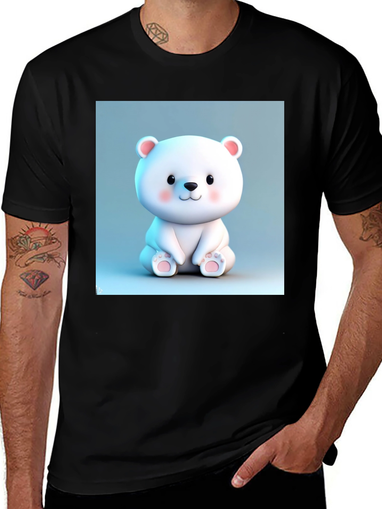 Variant 8 of Cute Polar Bear Graphic Tee - Black Cotton Blend