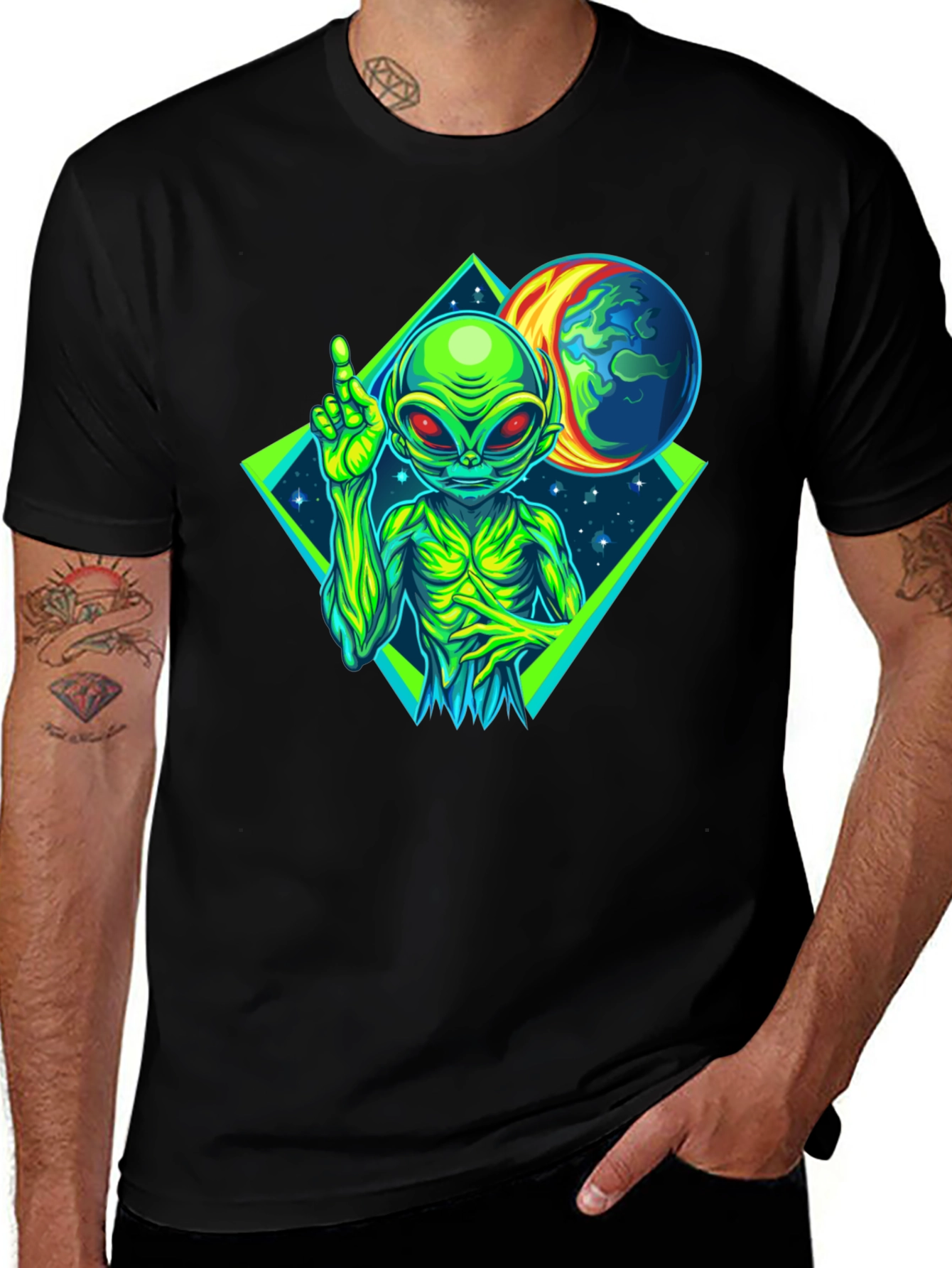 Variant 24 of Alien Invasion Graphic Print Black T-Shirt
