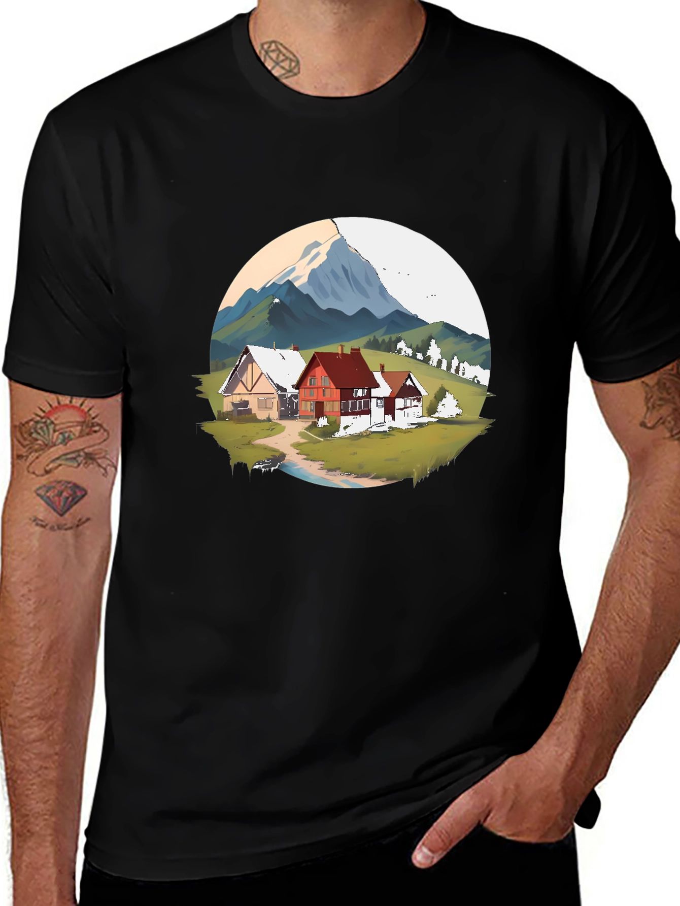 Variant 28 of Mountain Village Graphic Black T-Shirt