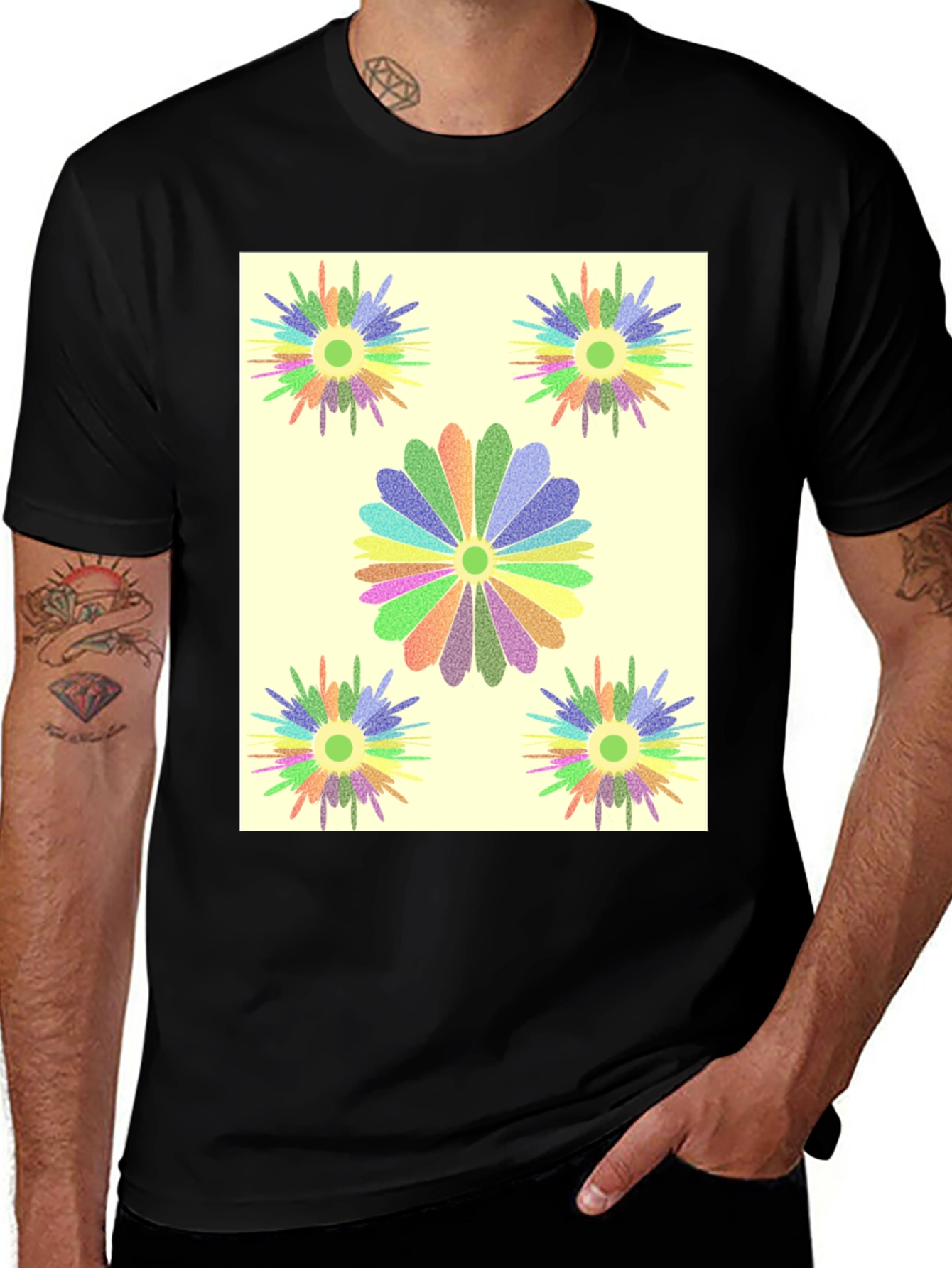 Black Floral Burst Graphic Tee - Black Cotton T-Shirt main image