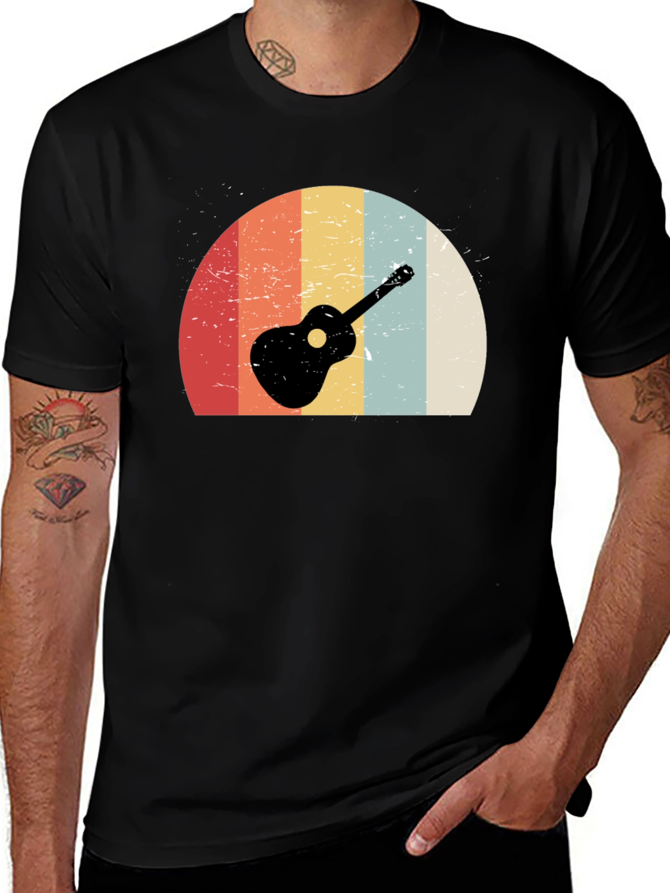 Variant 26 of Retro Guitar Graphic Tee - Vintage Style Black T-Shirt