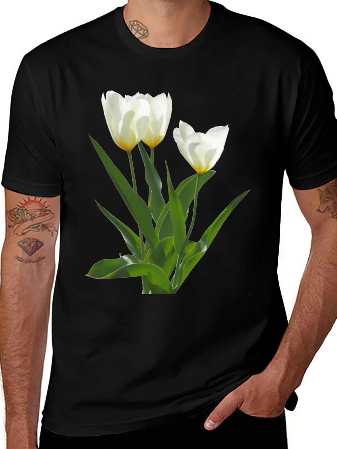 White Tulip Flower Graphic Tee - Stylish Floral Design