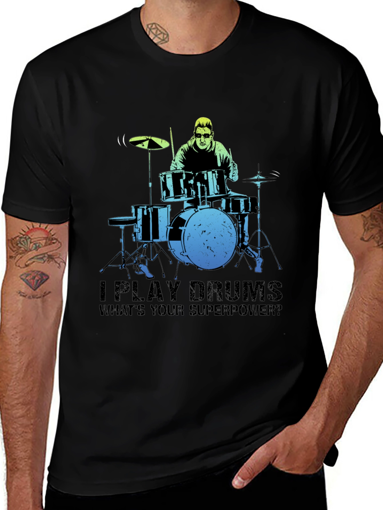 Variant 17 of Drummer Superpower Graphic Tee - Music Lover Gift