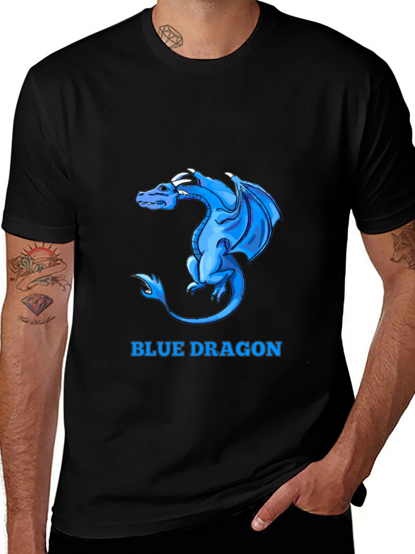 Blue Dragon Graphic Tee - Men's Black T-Shirt