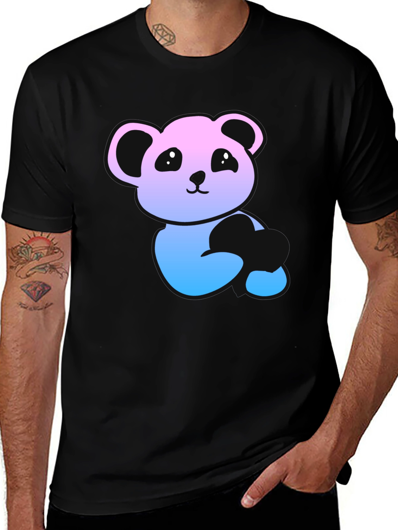 Variant 24 of Panda Gradient Graphic T-Shirt - Men's Black Tee