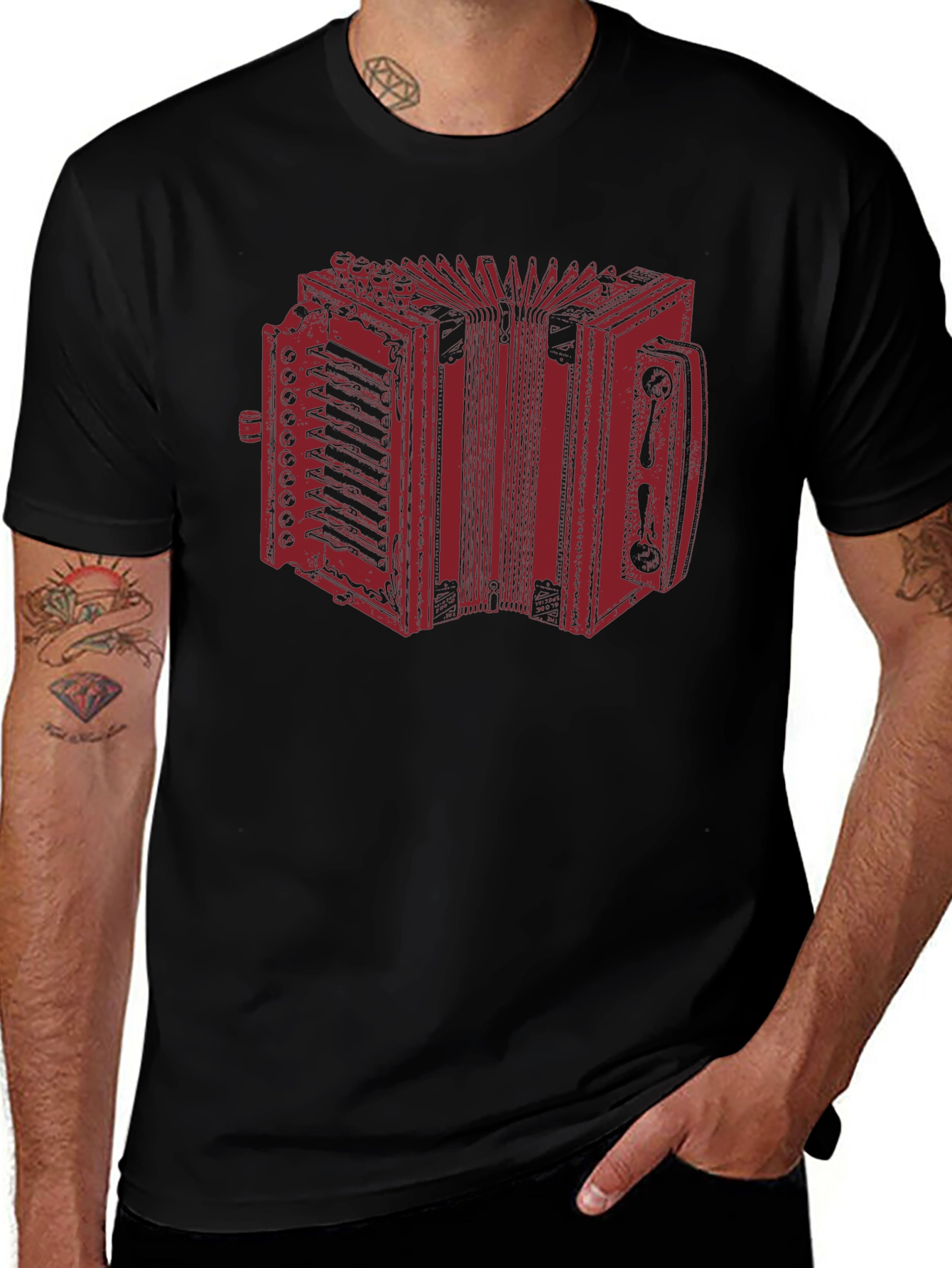 Variant 15 of Accordion Graphic Tee - Black Cotton Musician T-Shirt