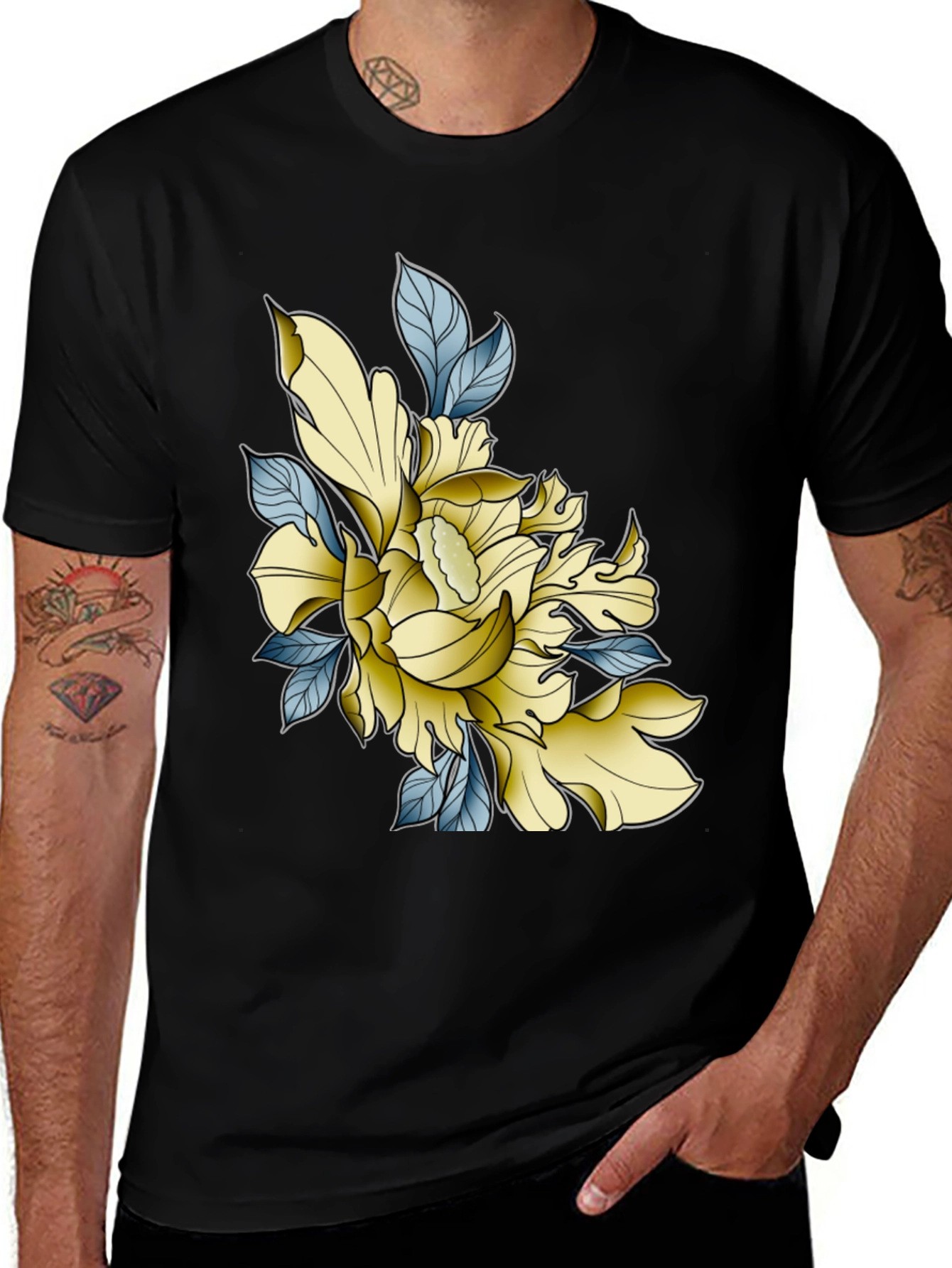 Variant 21 of Floral Print Black T-Shirt