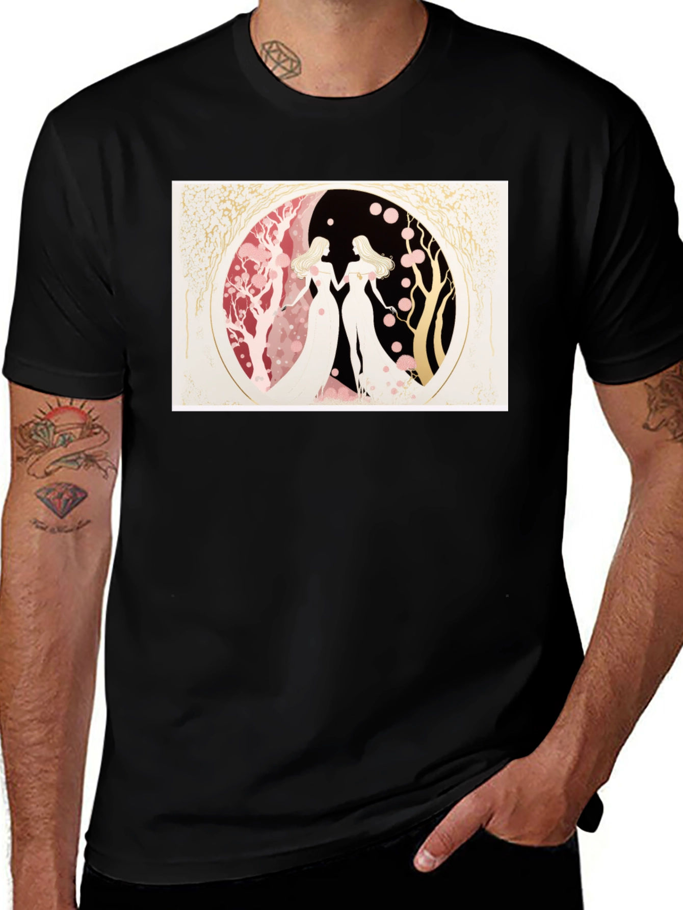 Yin Yang Twin Women Black T-Shirt