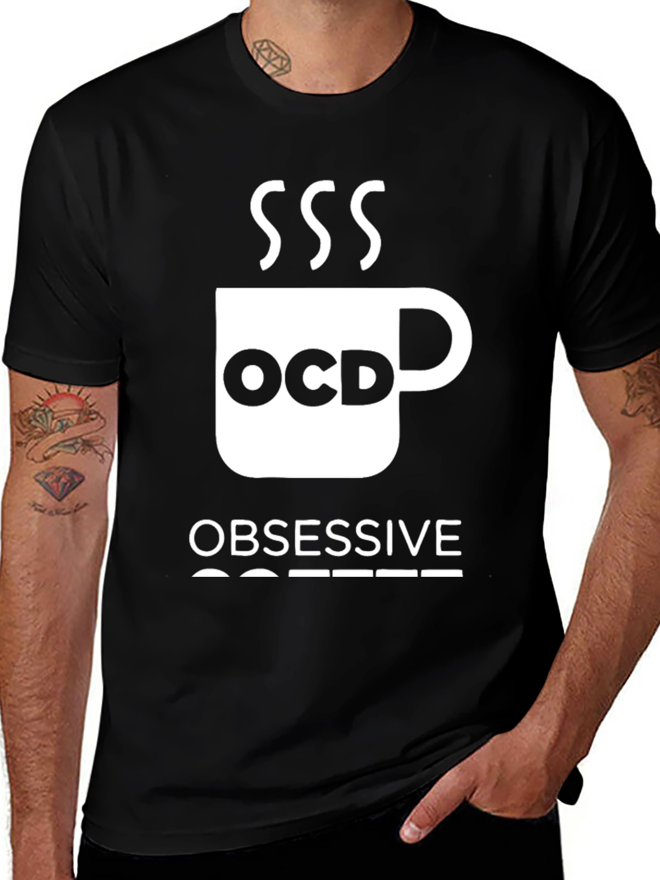 Black Obsessive Coffee Disorder T-Shirt - Funny OCD Coffee Lover Tee main image