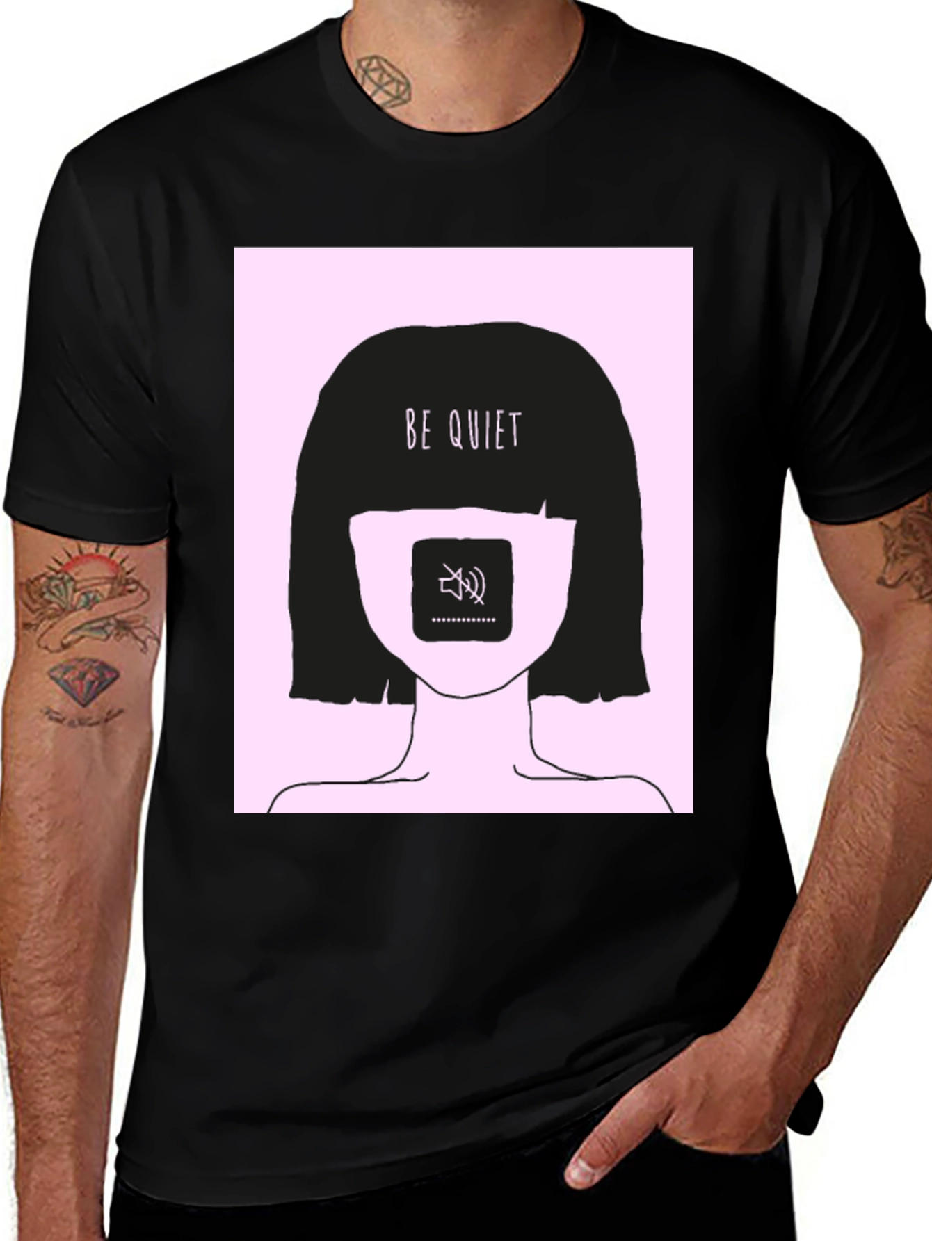 Variant 15 of Be Quiet Graphic Print Tee - Unisex Black T-Shirt