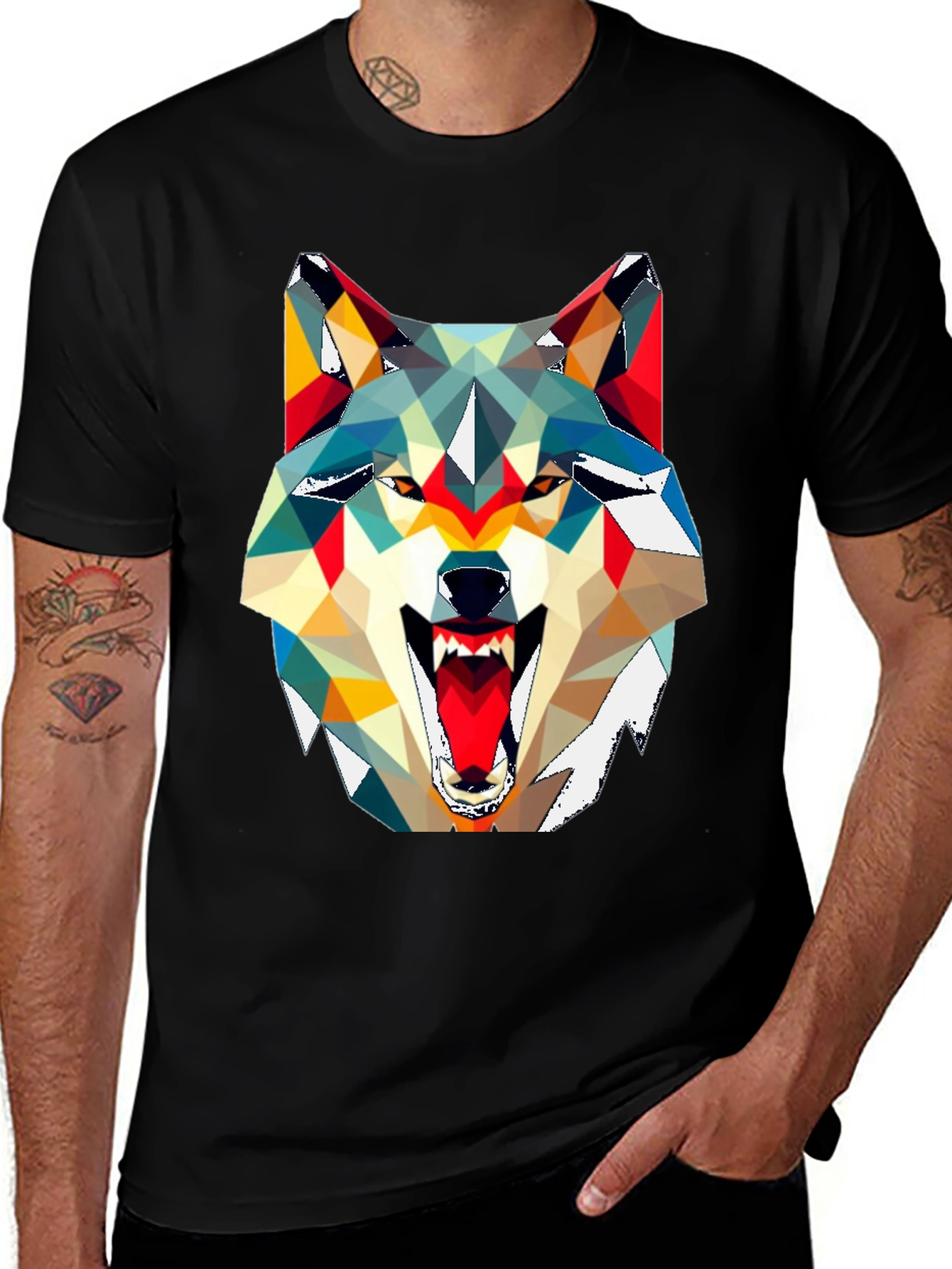 Variant 25 of Geometric Wolf Graphic Tee - Modern Art Shirt