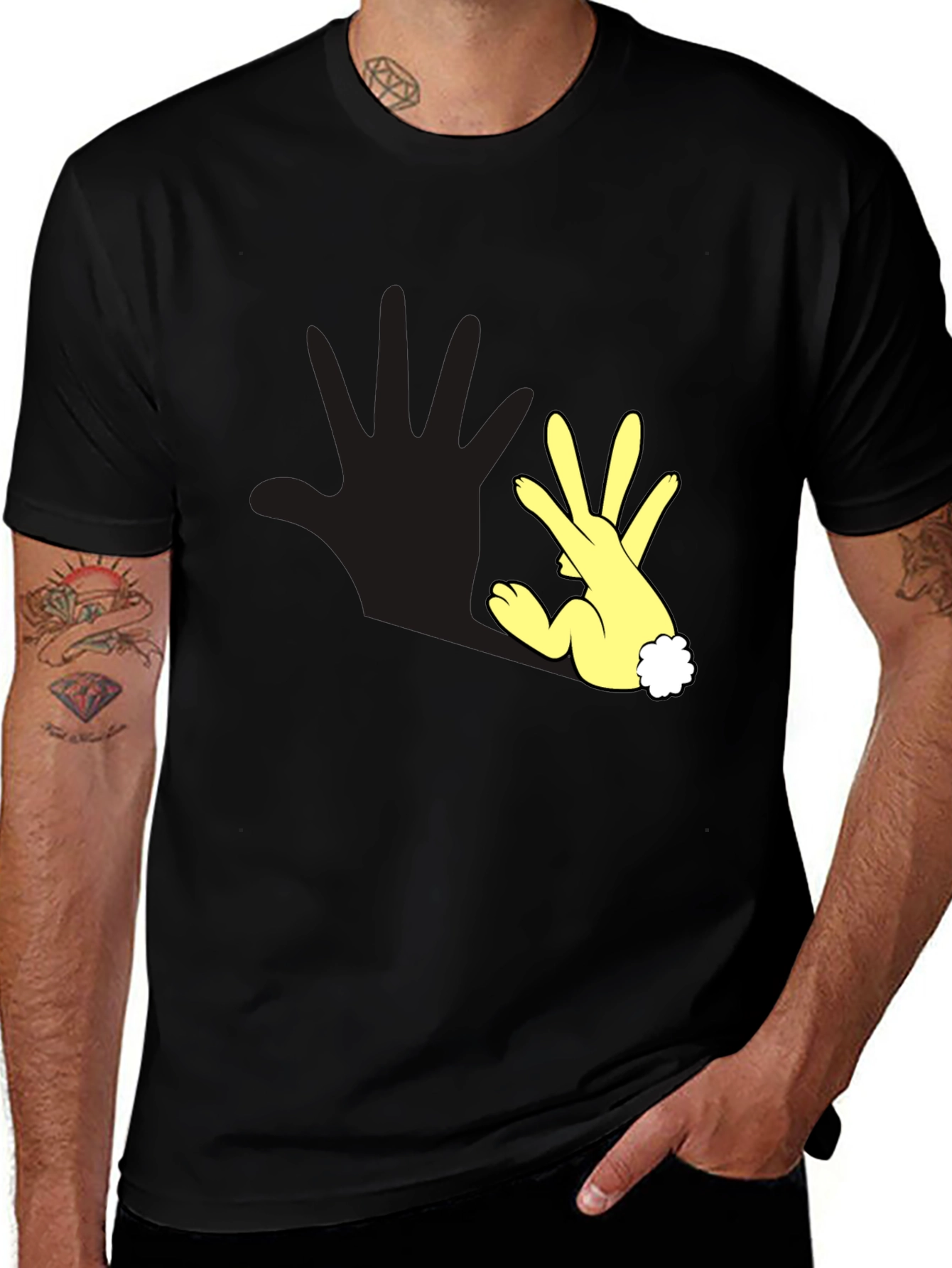 Variant 16 of Funny Hand Rabbit T-Shirt - Black